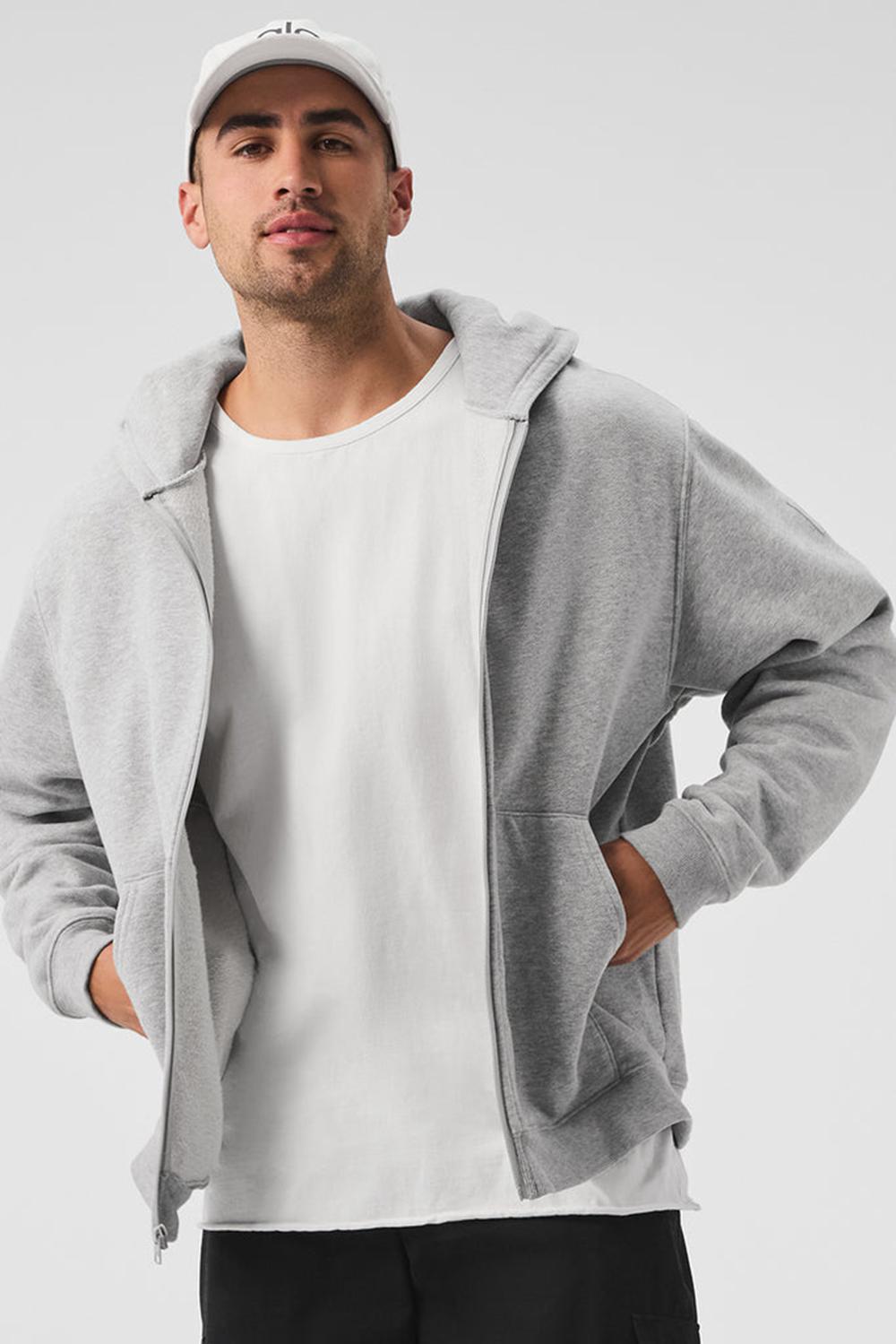 Alo Yoga Renown Heavy Weight Full Zip Uomo Felpa con Cappuccio Grigie | Italia  JIN-728450