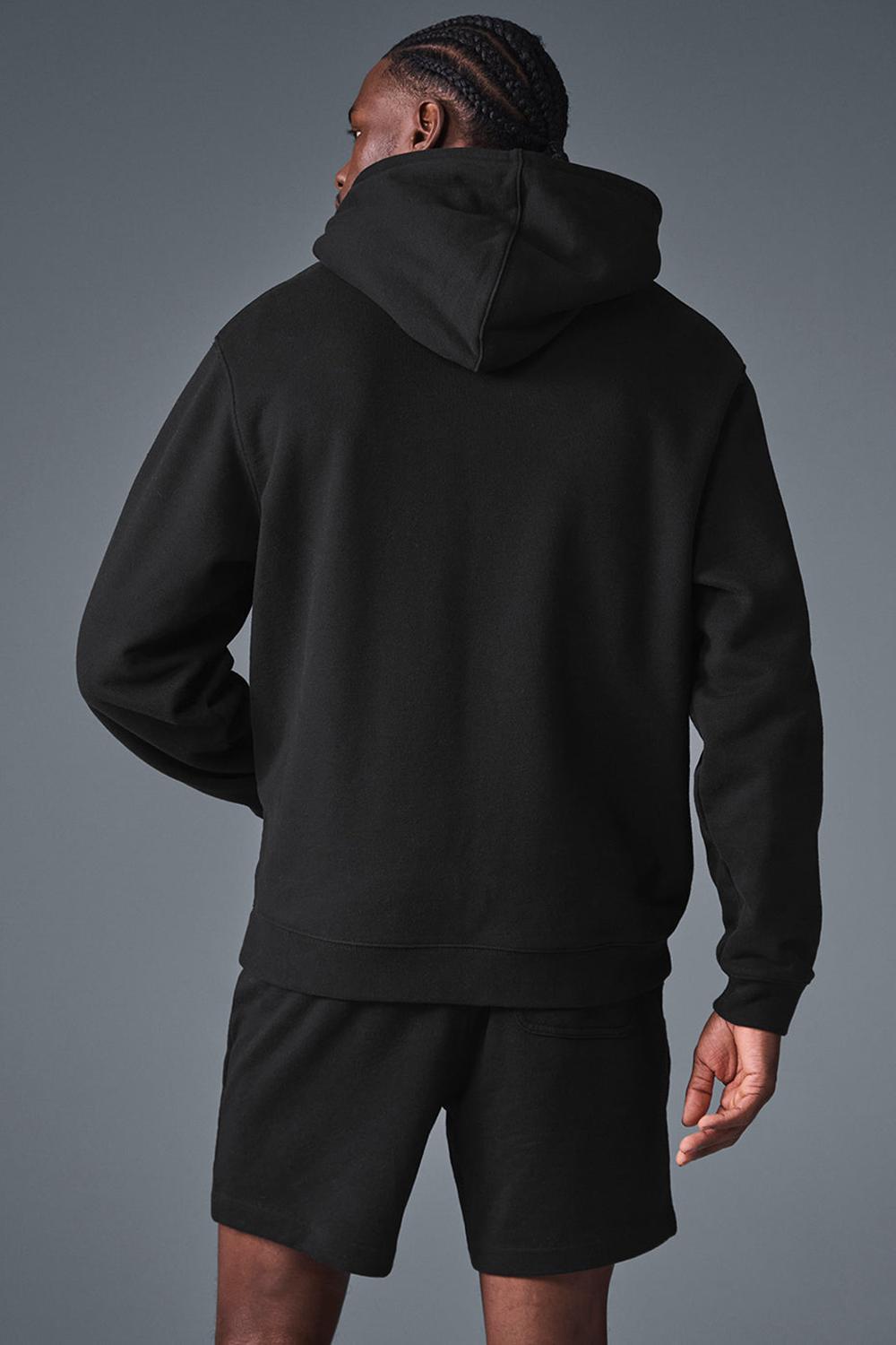 Alo Yoga Renown Heavy Weight Full Zip Uomo Felpa con Cappuccio Nere | Italia  FIE-837910