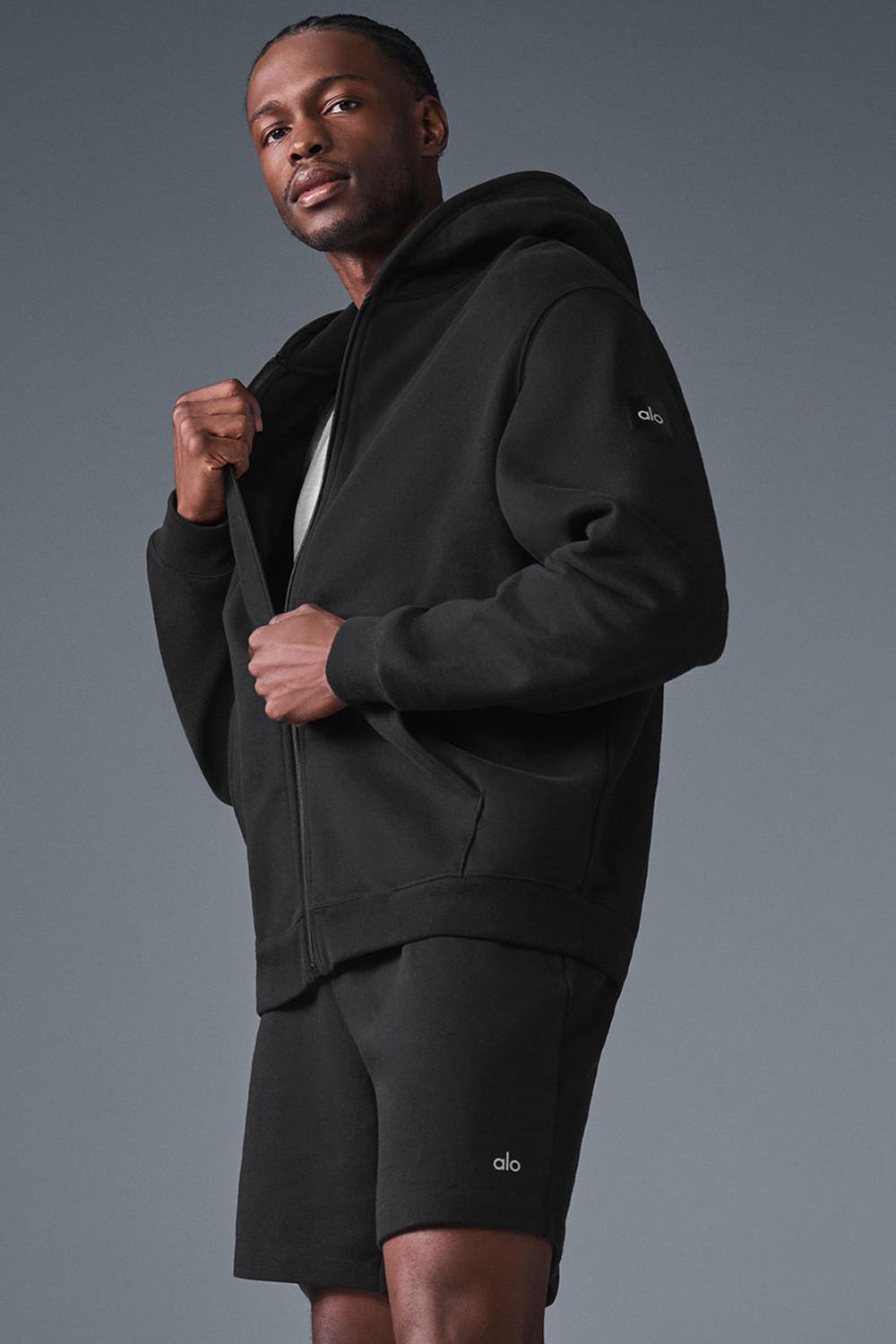 Alo Yoga Renown Heavy Weight Full Zip Uomo Felpa con Cappuccio Nere | Italia  FIE-837910