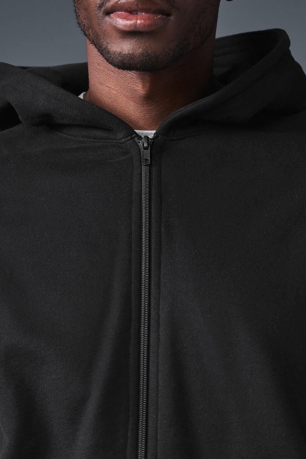 Alo Yoga Renown Heavy Weight Full Zip Uomo Felpa con Cappuccio Nere | Italia  FIE-837910