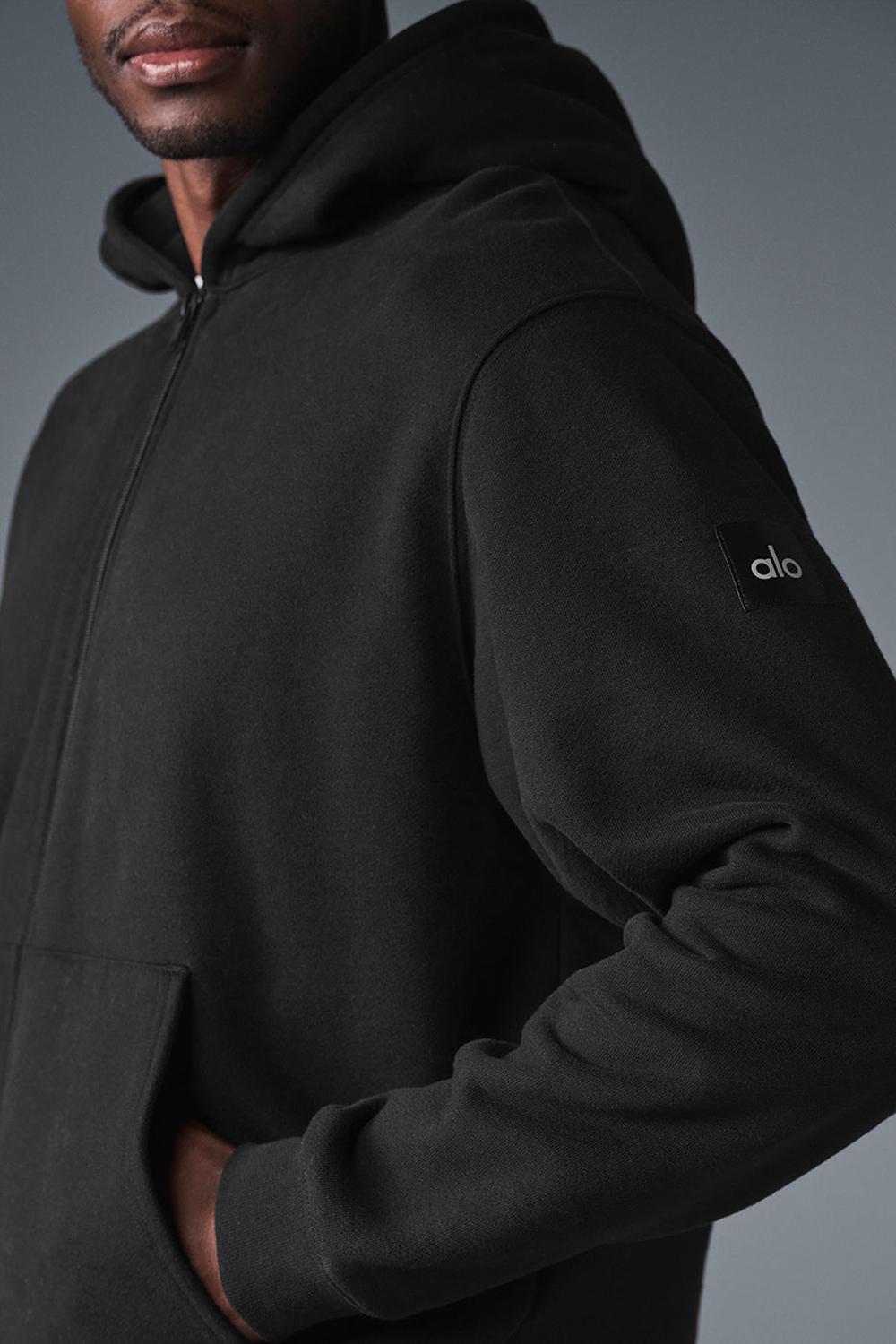 Alo Yoga Renown Heavy Weight Full Zip Uomo Felpa con Cappuccio Nere | Italia  FIE-837910