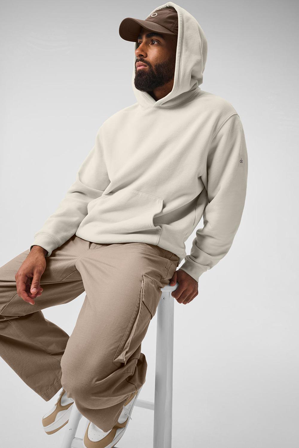 Alo Yoga Renown Heavy Weight Uomo Felpa con Cappuccio Bone | Italia  JXI-809573