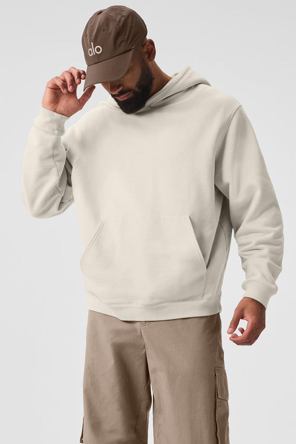 Alo Yoga Renown Heavy Weight Uomo Felpa con Cappuccio Bone | Italia  JXI-809573