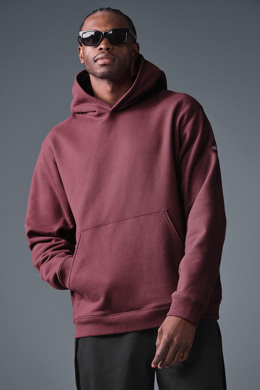 Alo Yoga Renown Heavy Weight Uomo Felpa con Cappuccio Bordeaux | Italia  IDF-603519
