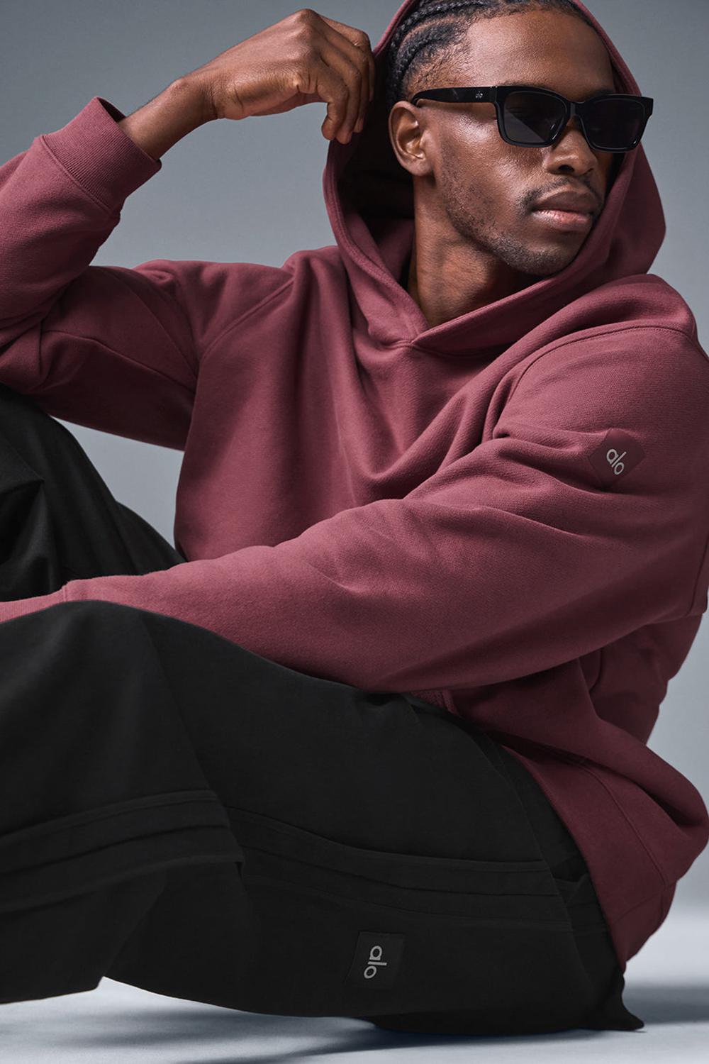 Alo Yoga Renown Heavy Weight Uomo Felpa con Cappuccio Bordeaux | Italia  IDF-603519