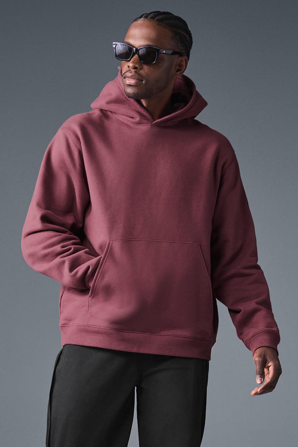 Alo Yoga Renown Heavy Weight Uomo Felpa con Cappuccio Bordeaux | Italia  IDF-603519