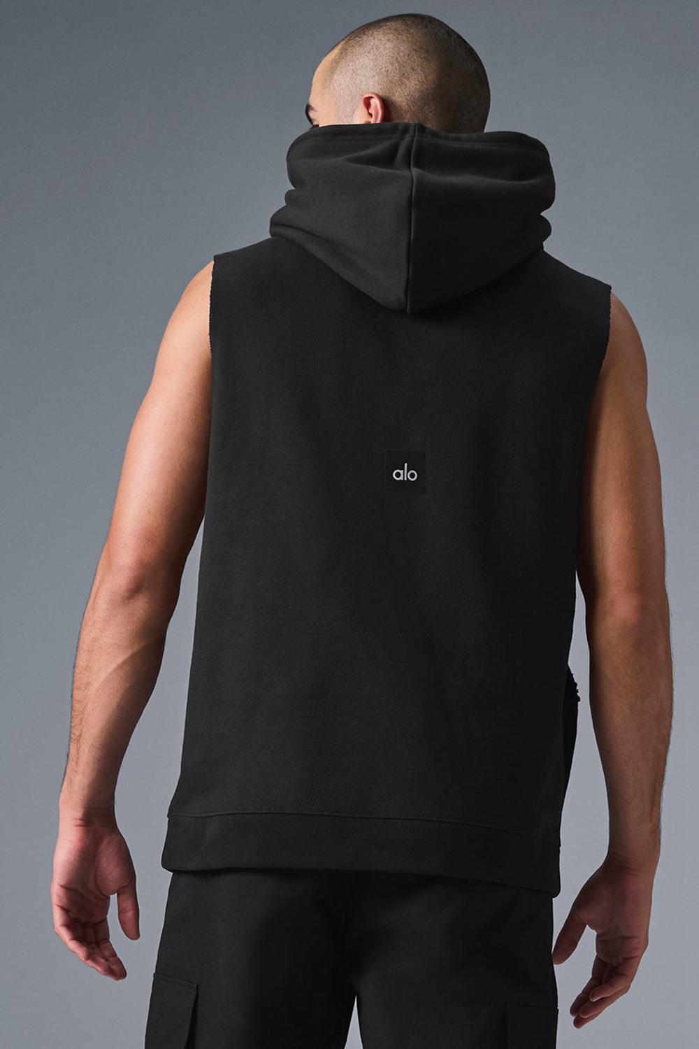 Alo Yoga Renown Sleeveless Uomo Felpa con Cappuccio Nere | Italia  APY-067138