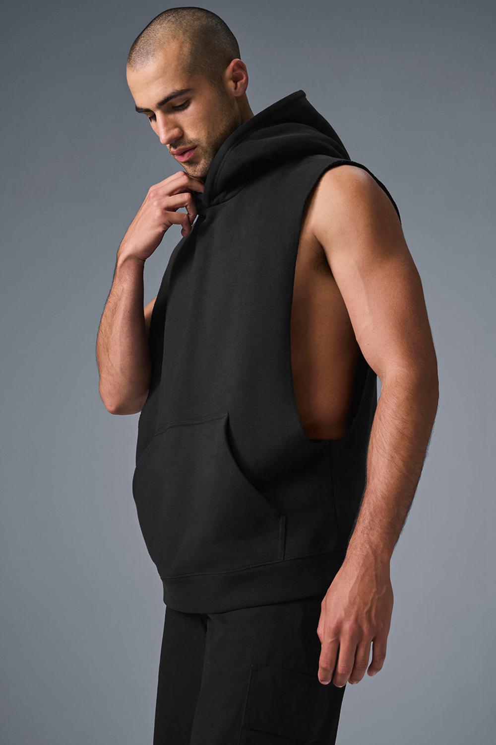 Alo Yoga Renown Sleeveless Uomo Felpa con Cappuccio Nere | Italia  APY-067138