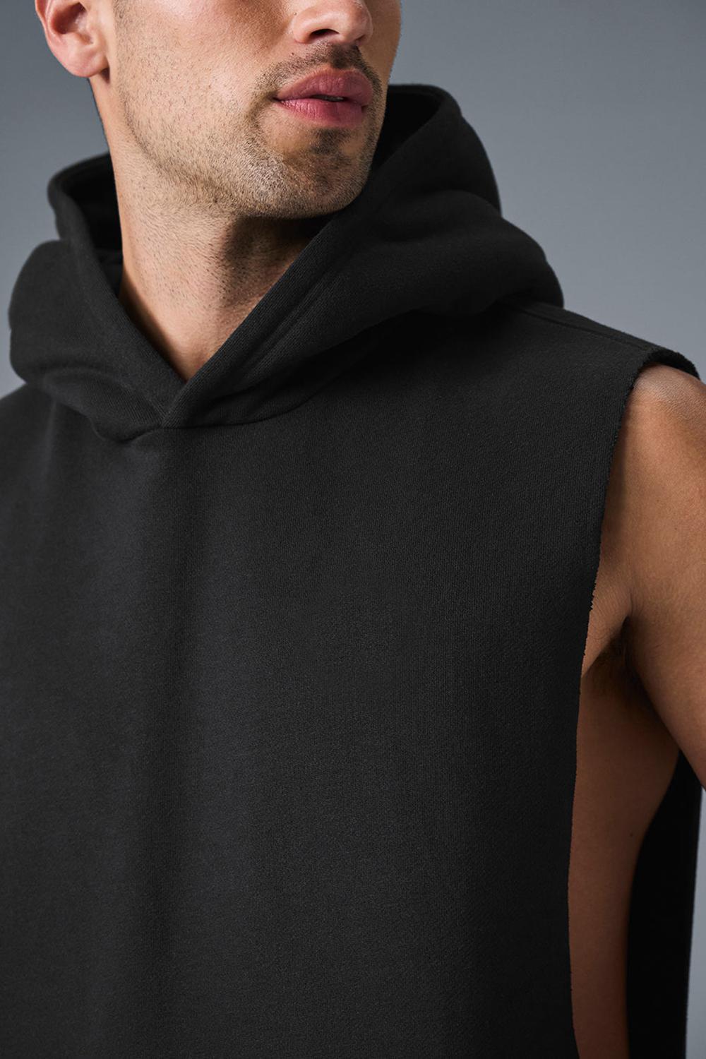Alo Yoga Renown Sleeveless Uomo Felpa con Cappuccio Nere | Italia  APY-067138