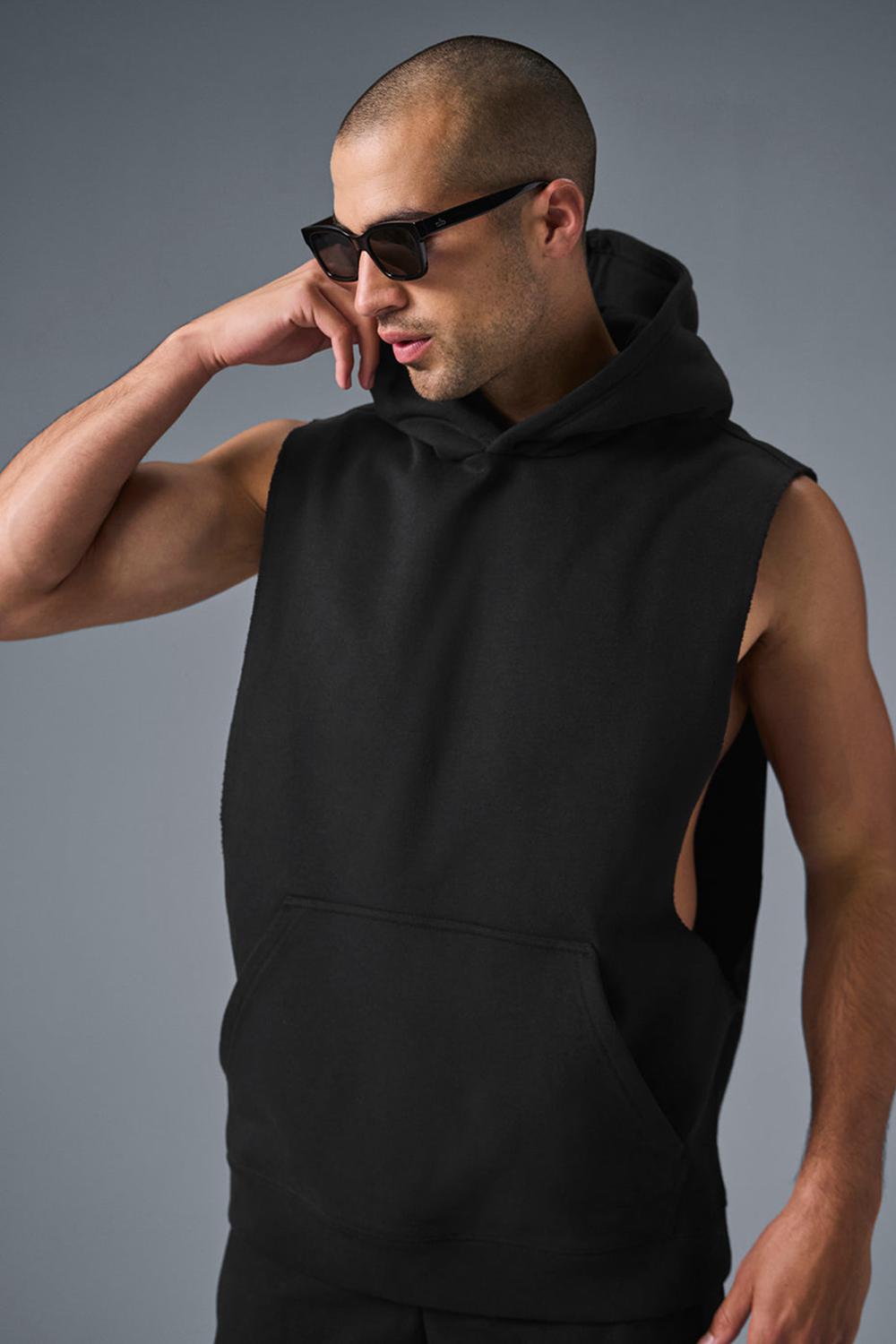 Alo Yoga Renown Sleeveless Uomo Felpa con Cappuccio Nere | Italia  APY-067138