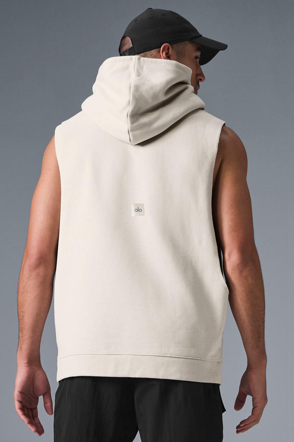 Alo Yoga Renown Sleeveless Uomo Felpa con Cappuccio Bone | Italia  XWK-263794