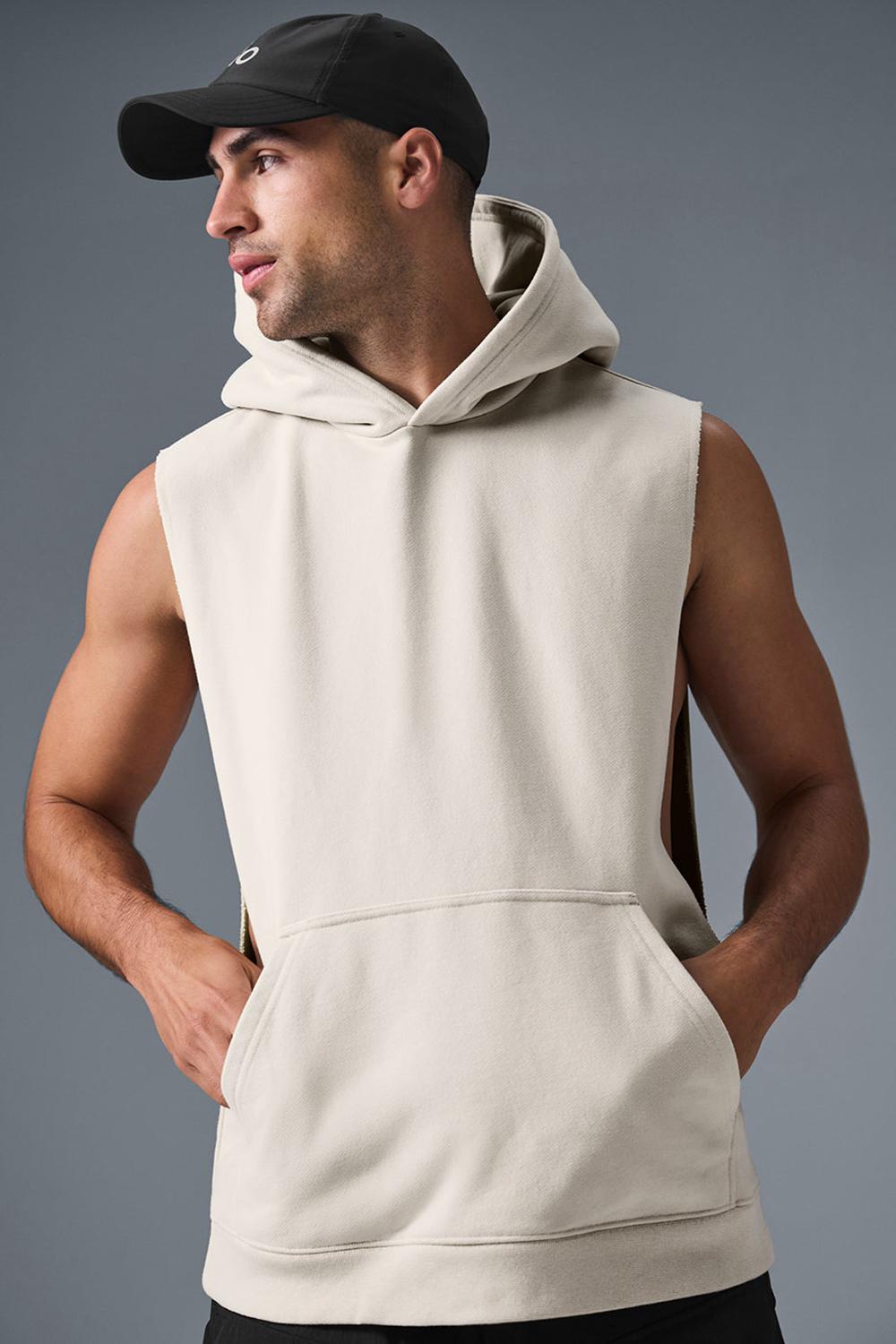 Alo Yoga Renown Sleeveless Uomo Felpa con Cappuccio Bone | Italia  XWK-263794