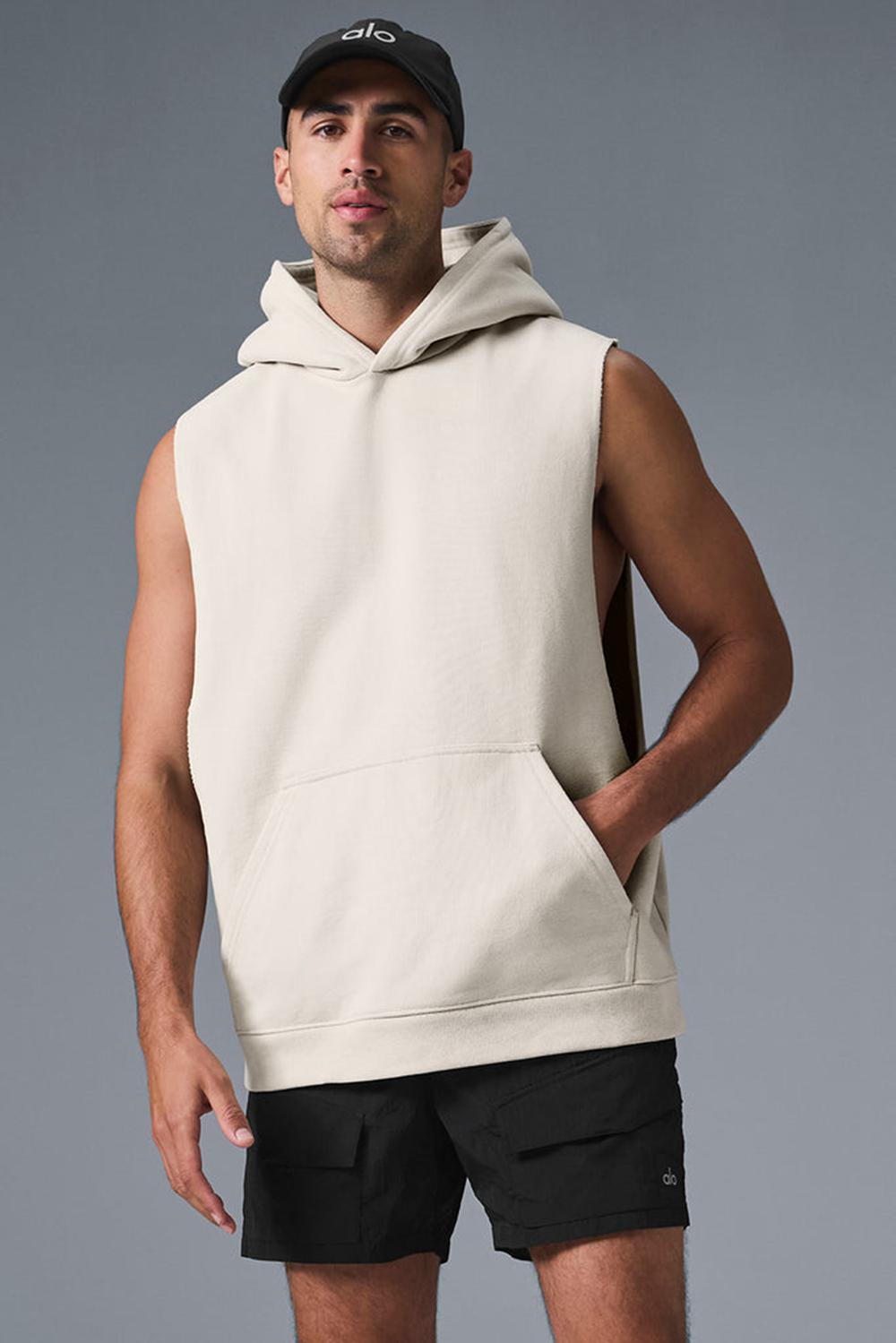 Alo Yoga Renown Sleeveless Uomo Felpa con Cappuccio Bone | Italia  XWK-263794