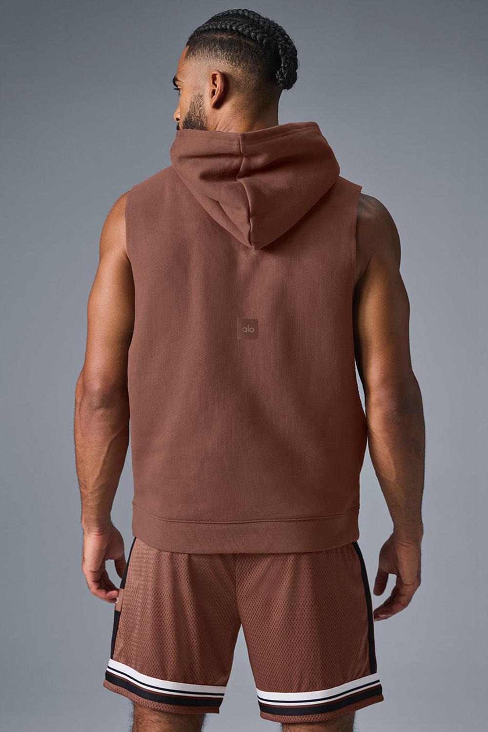 Alo Yoga Renown Sleeveless Uomo Felpa con Cappuccio Chestnut | Italia  YAD-871905