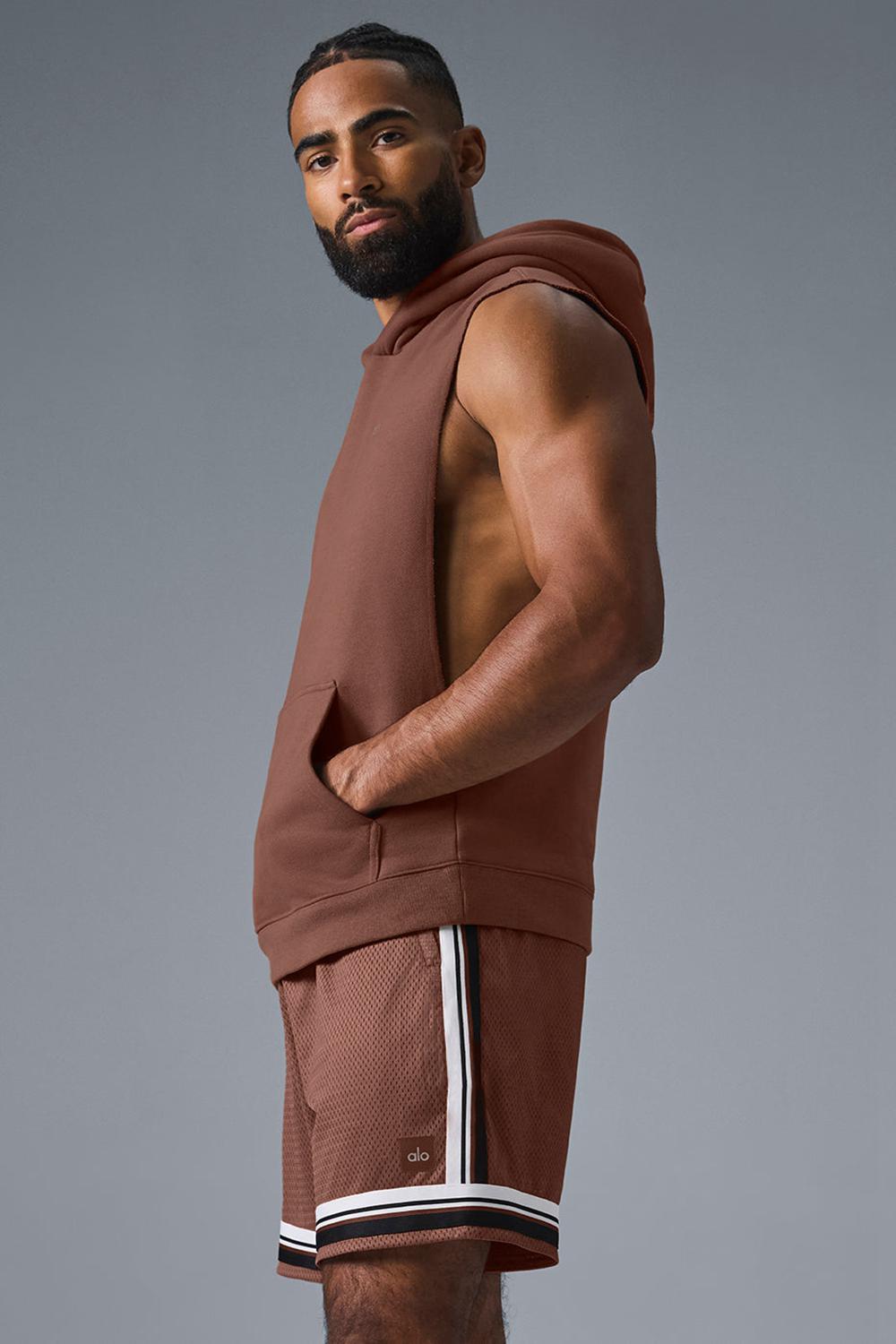 Alo Yoga Renown Sleeveless Uomo Felpa con Cappuccio Chestnut | Italia  YAD-871905