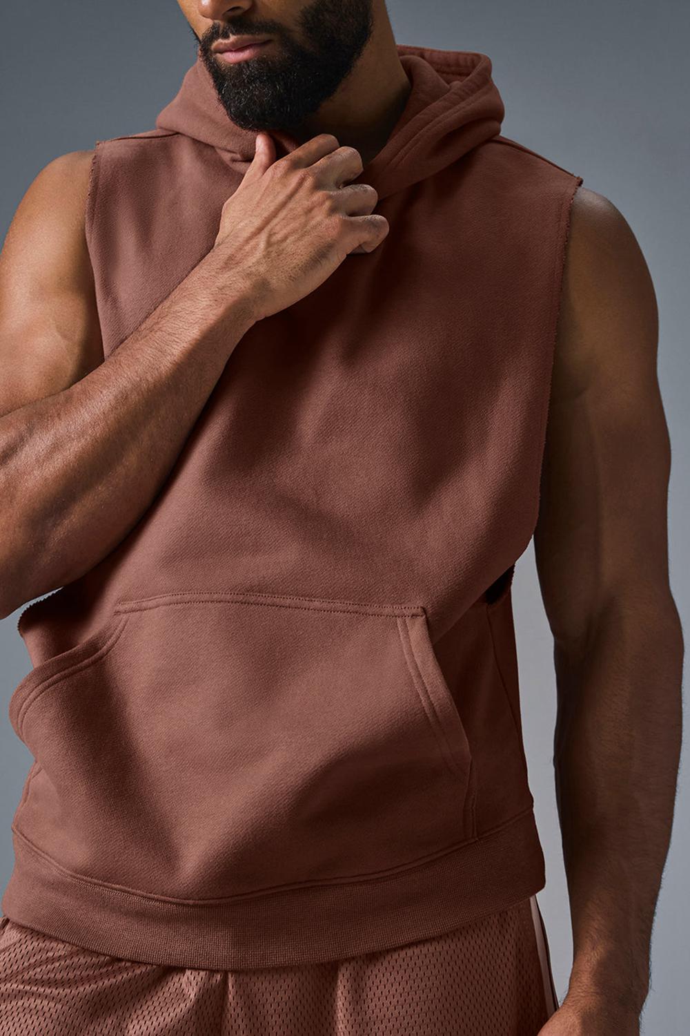 Alo Yoga Renown Sleeveless Uomo Felpa con Cappuccio Chestnut | Italia  YAD-871905