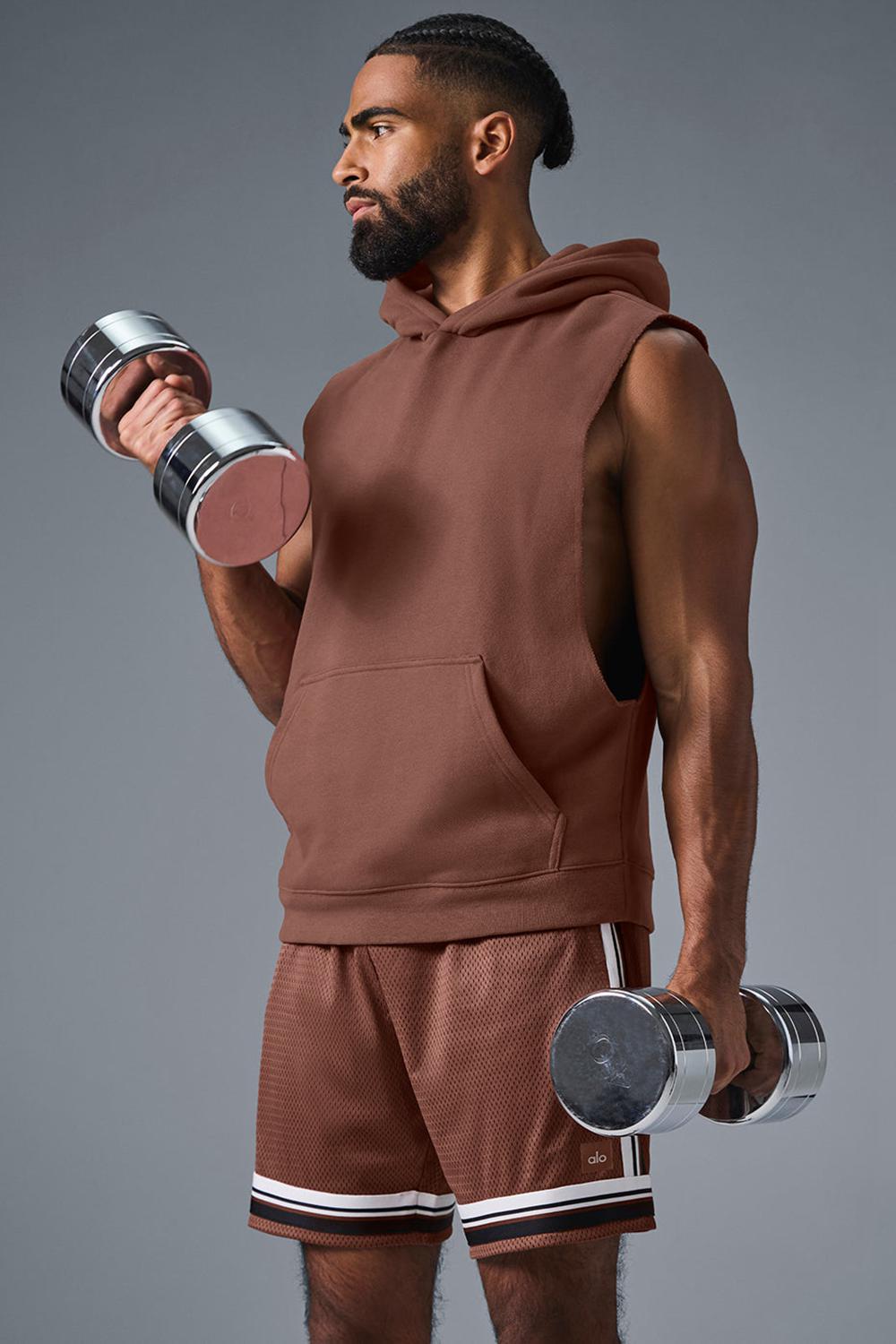 Alo Yoga Renown Sleeveless Uomo Felpa con Cappuccio Chestnut | Italia  YAD-871905