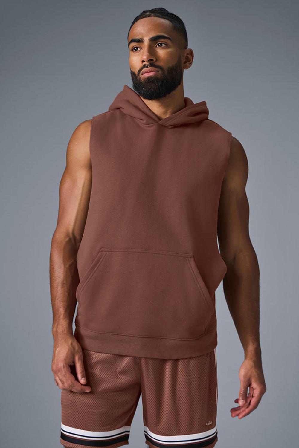 Alo Yoga Renown Sleeveless Uomo Felpa con Cappuccio Chestnut | Italia  YAD-871905