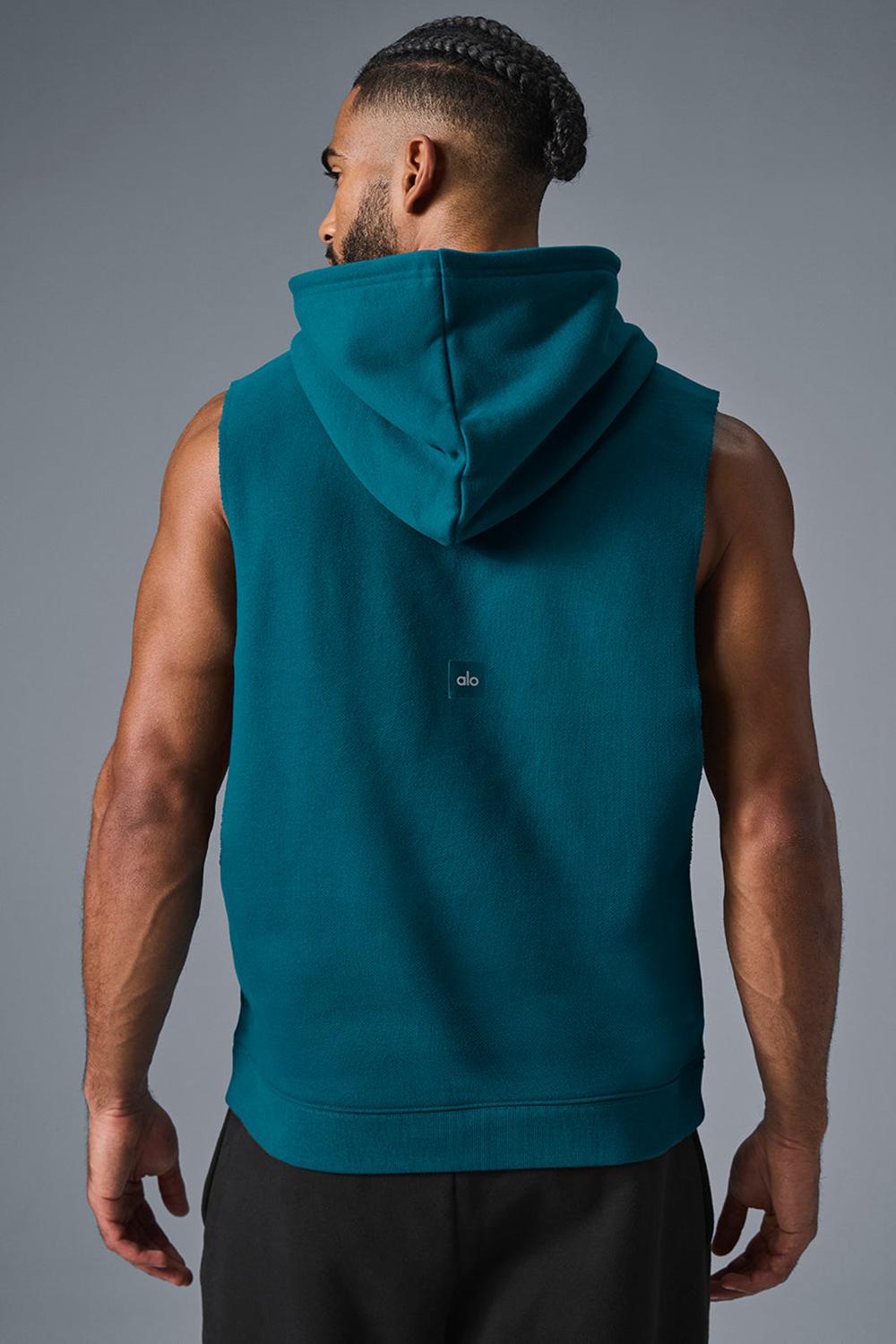 Alo Yoga Renown Sleeveless Uomo Felpa con Cappuccio Oceanic Teal | Italia  VDF-853174