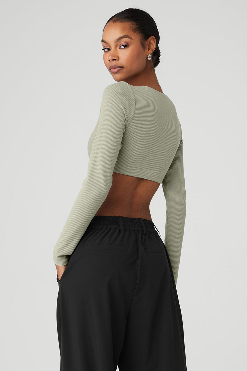 Alo Yoga Ribbed Defined Long Sleeve Donna Reggiseno Limestone | Italia  YPW-624318