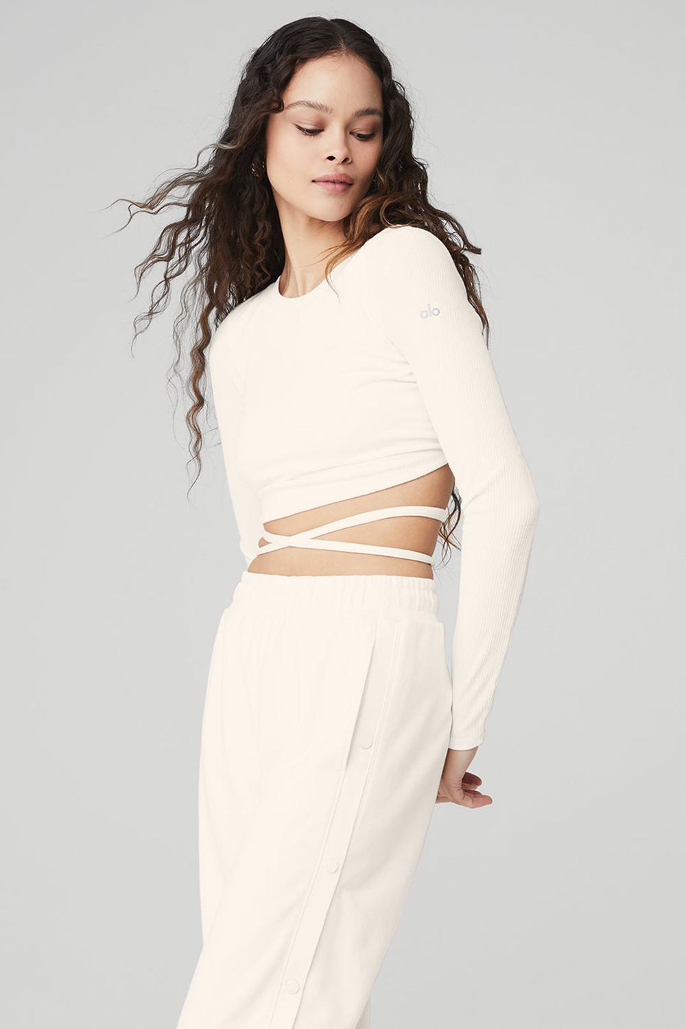 Alo Yoga Ribbed Manifest Donna Maniche Lunghe Ivory | Italia  KQM-792560