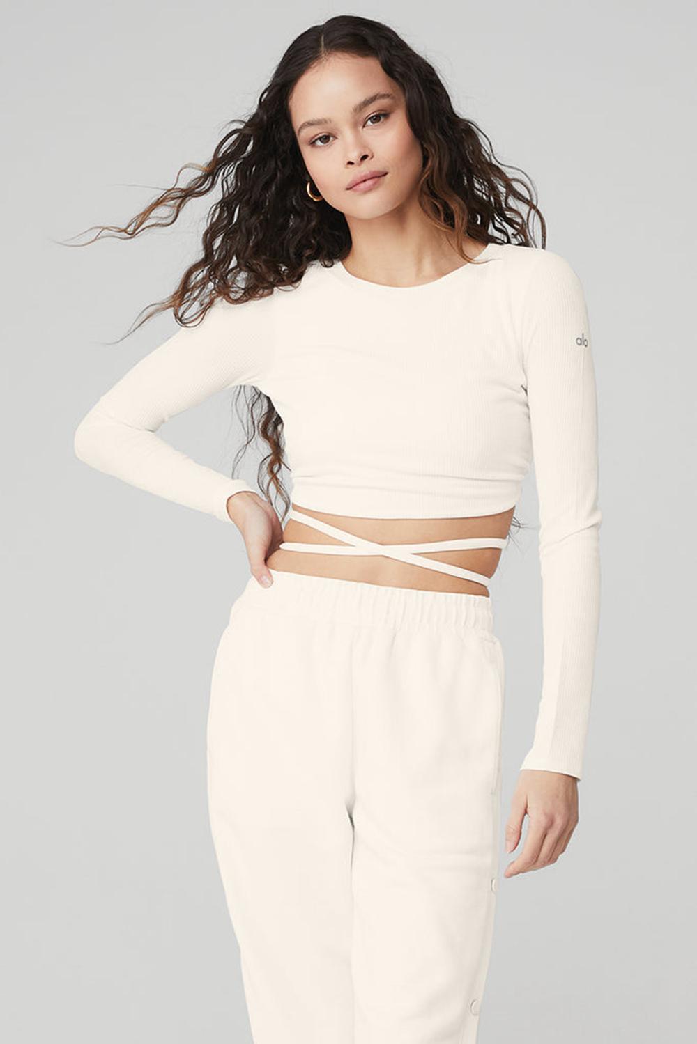 Alo Yoga Ribbed Manifest Donna Maniche Lunghe Ivory | Italia  KQM-792560