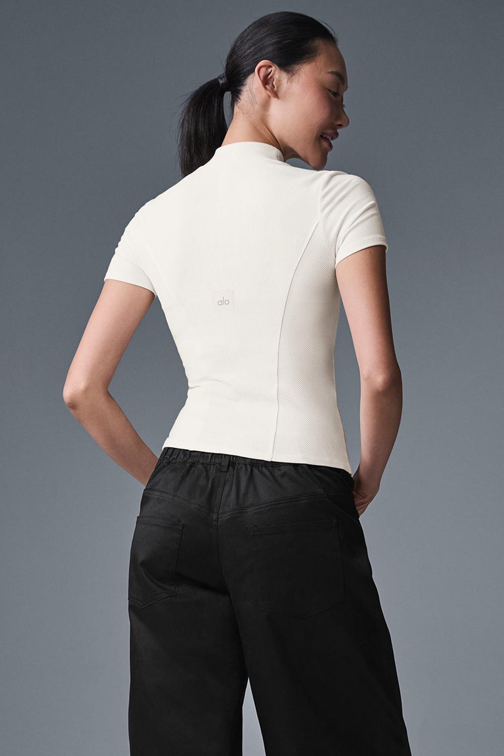 Alo Yoga Ribbed Mesmerize Donna Short Sleeve Ivory | Italia  AMG-172468