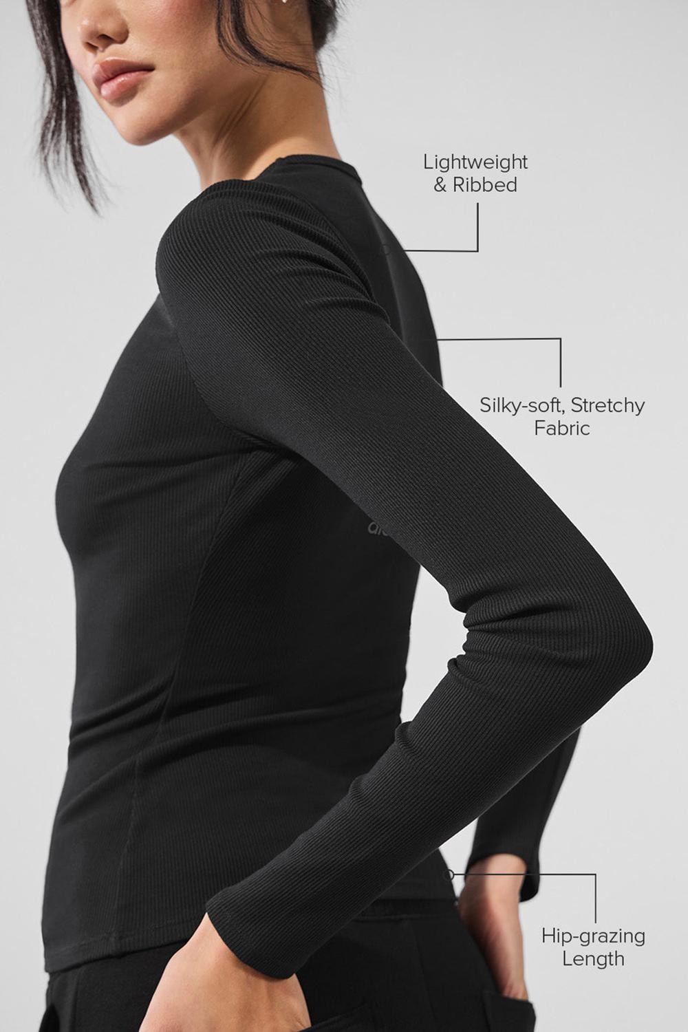 Alo Yoga Ribbed Modal Donna Maniche Lunghe Nere | Italia  VUX-689542