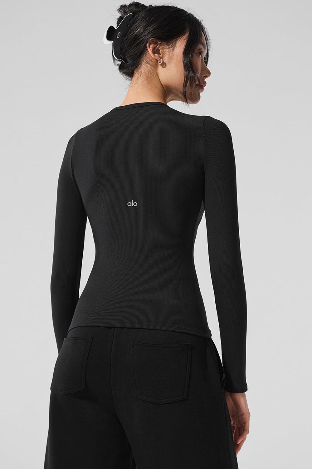 Alo Yoga Ribbed Modal Donna Maniche Lunghe Nere | Italia  VUX-689542