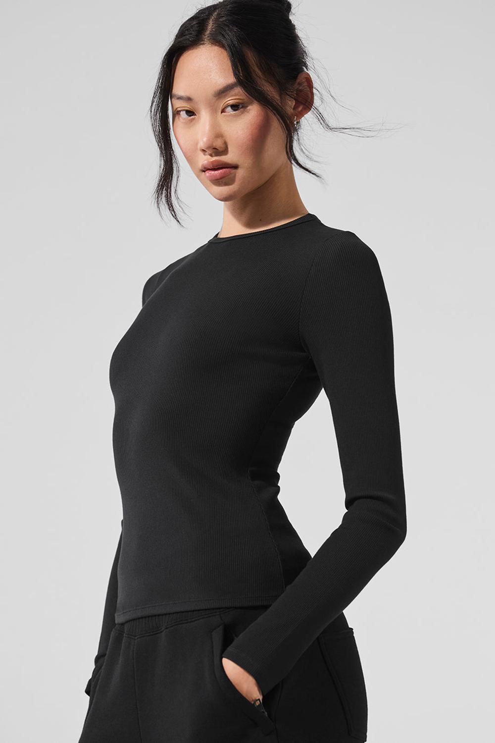 Alo Yoga Ribbed Modal Donna Maniche Lunghe Nere | Italia  VUX-689542