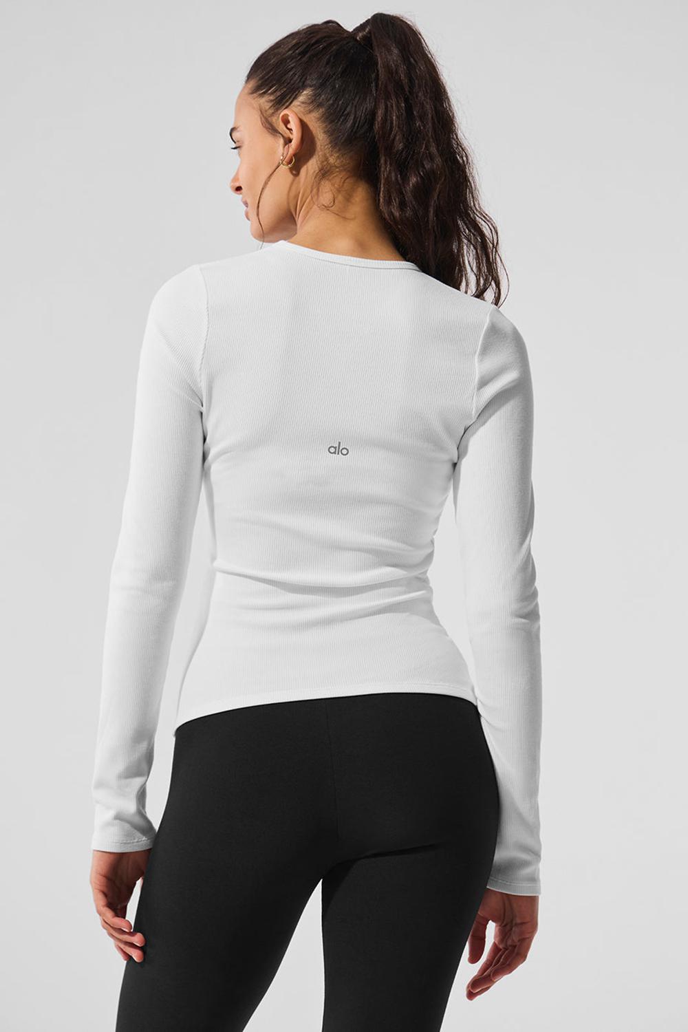 Alo Yoga Ribbed Modal Donna Maniche Lunghe Bianche | Italia  JYF-582740