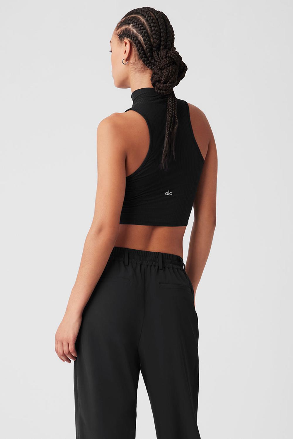 Alo Yoga Ribbed Sea Coast Cropped Turtleneck Donna Tank Nere | Italia  ILK-683915