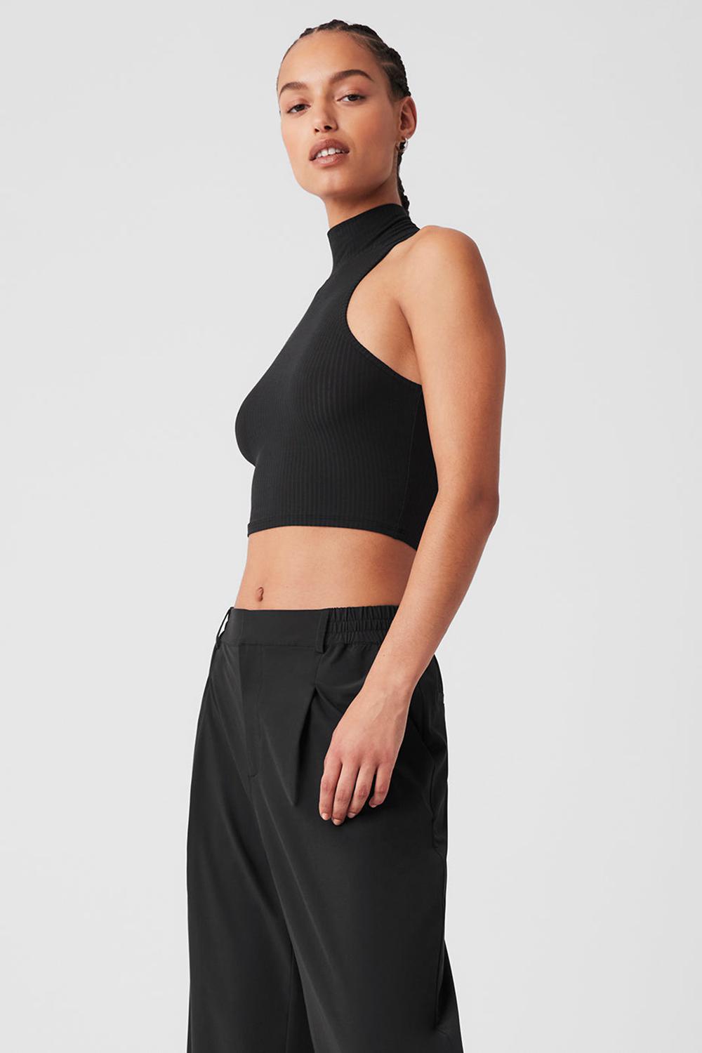 Alo Yoga Ribbed Sea Coast Cropped Turtleneck Donna Tank Nere | Italia  ILK-683915