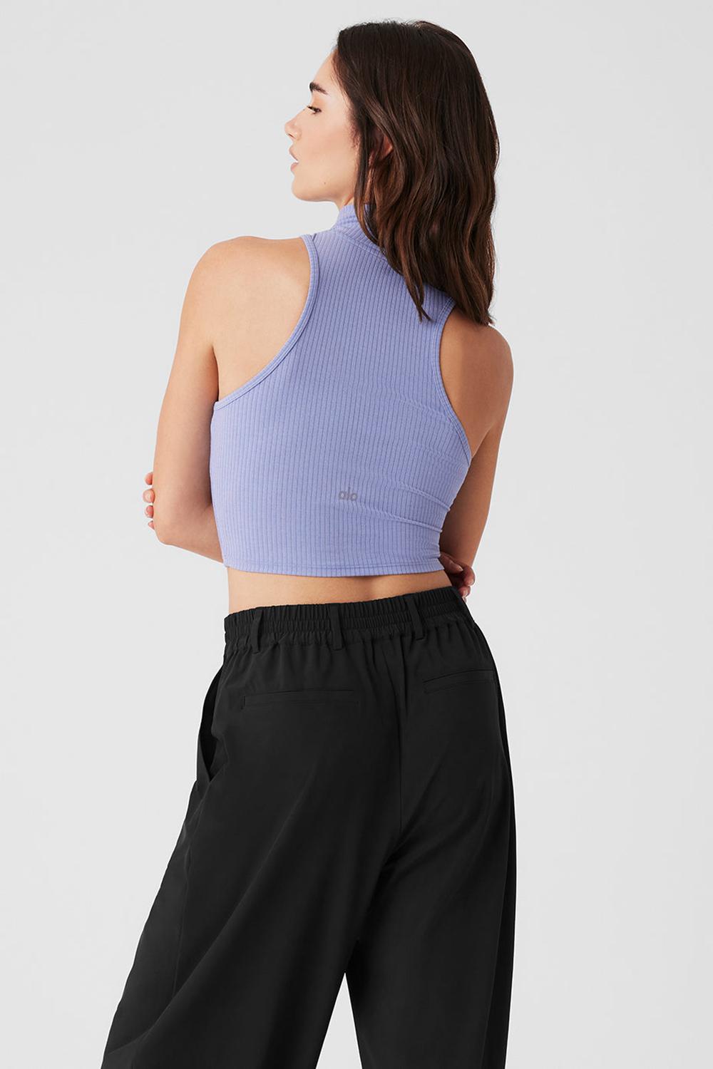 Alo Yoga Ribbed Sea Coast Cropped Turtleneck Donna Tank Blu | Italia  SFR-840762