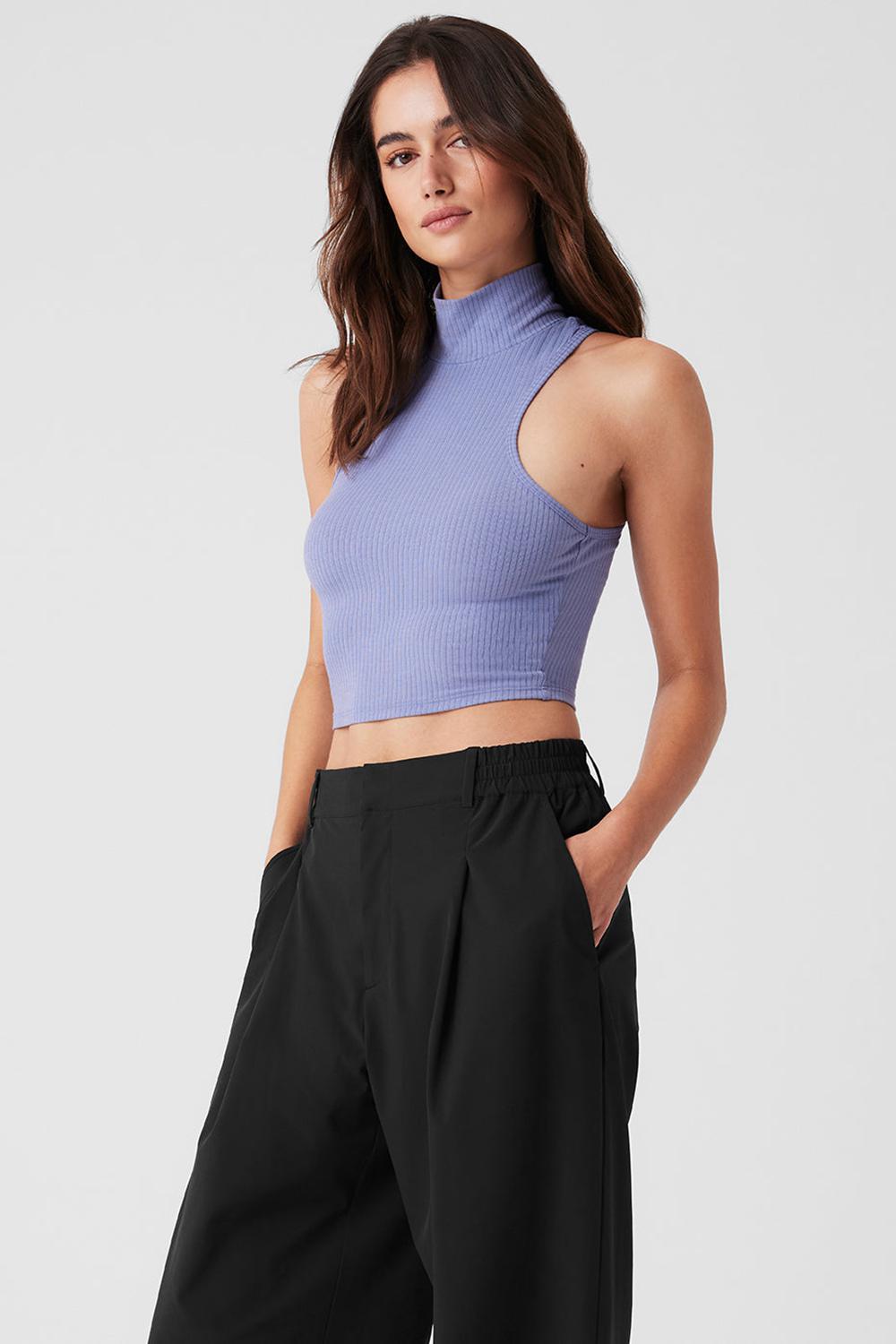 Alo Yoga Ribbed Sea Coast Cropped Turtleneck Donna Tank Blu | Italia  SFR-840762