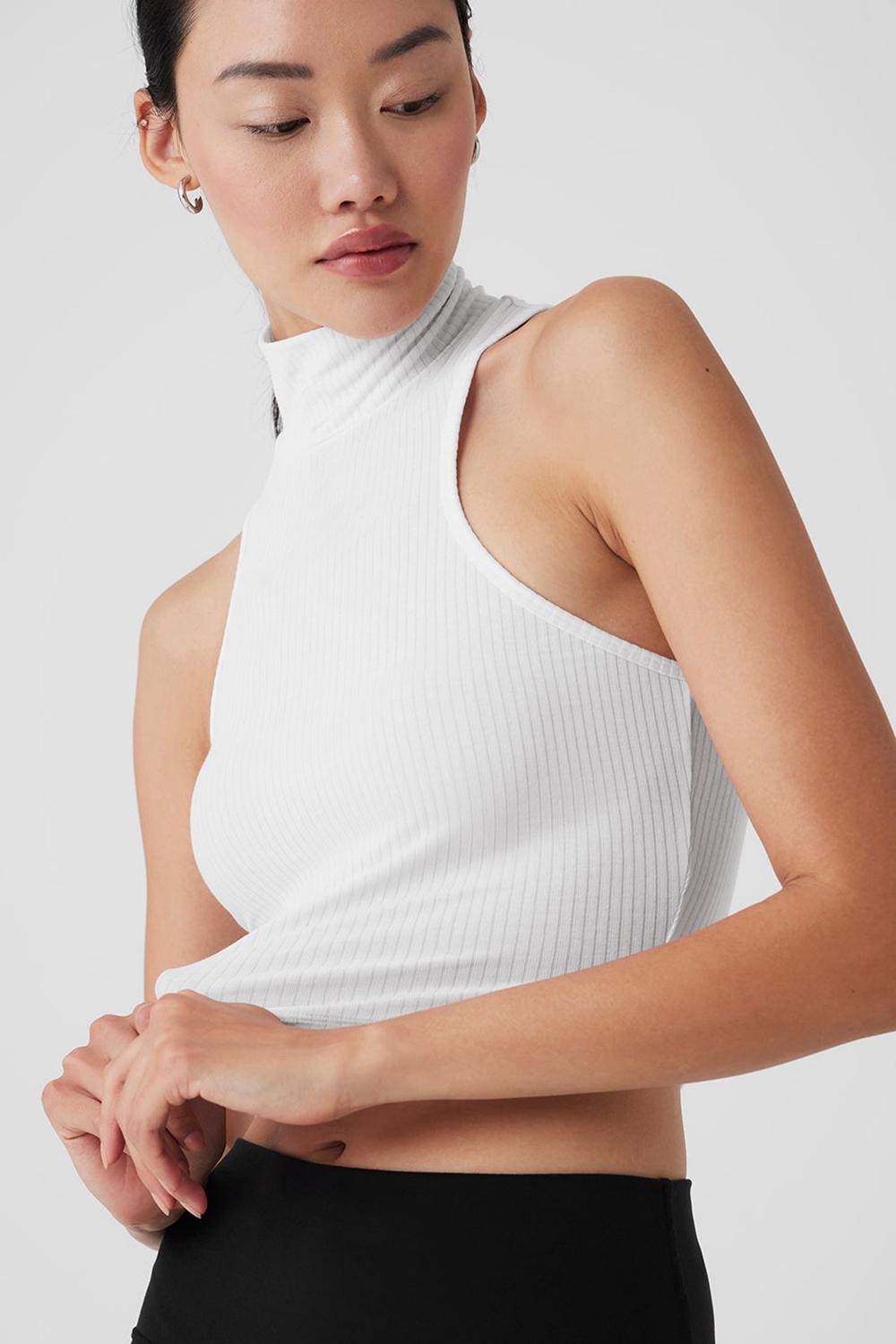 Alo Yoga Ribbed Sea Coast Cropped Turtleneck Donna Tank Bianche | Italia  ZVQ-962187