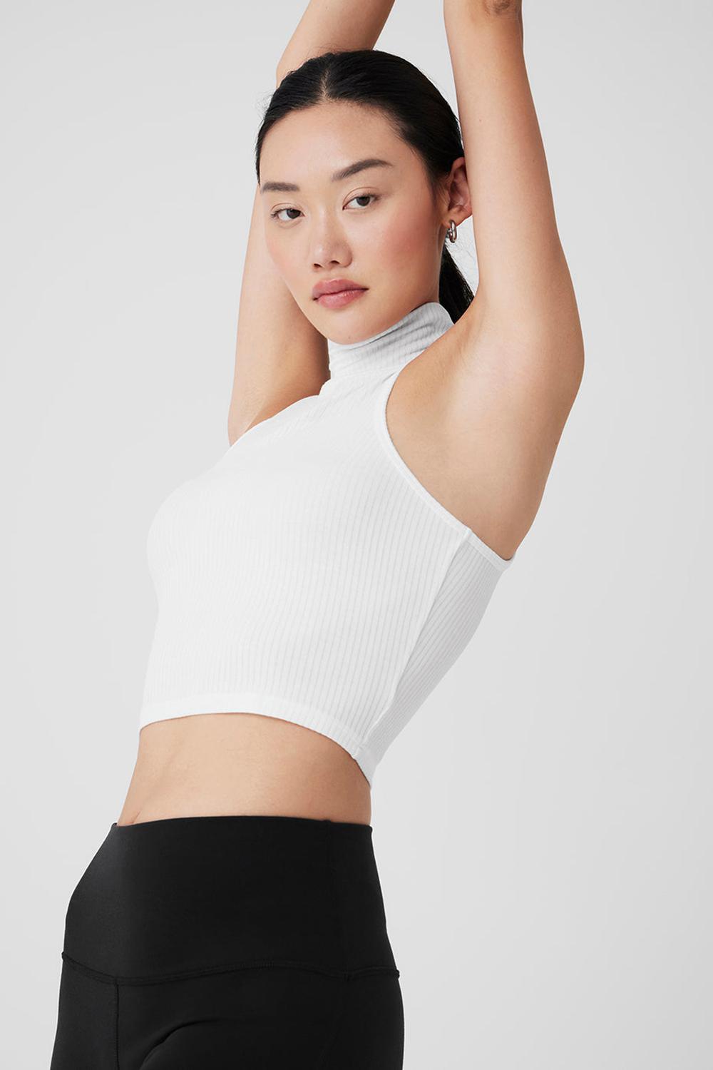 Alo Yoga Ribbed Sea Coast Cropped Turtleneck Donna Tank Bianche | Italia  ZVQ-962187