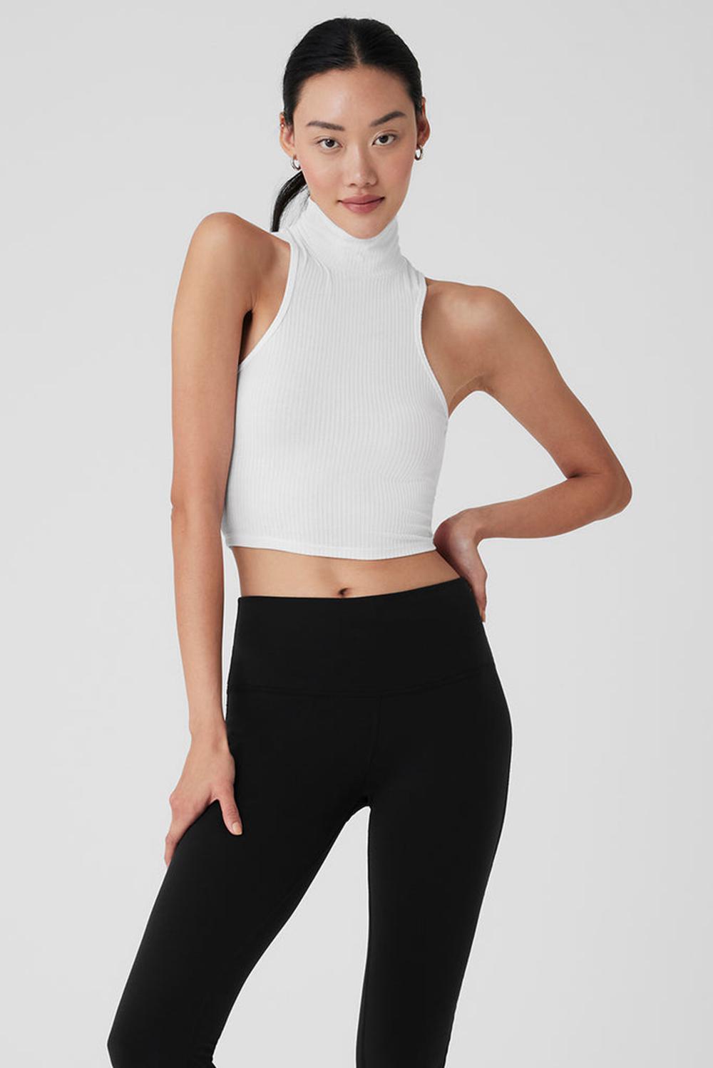 Alo Yoga Ribbed Sea Coast Cropped Turtleneck Donna Tank Bianche | Italia  ZVQ-962187