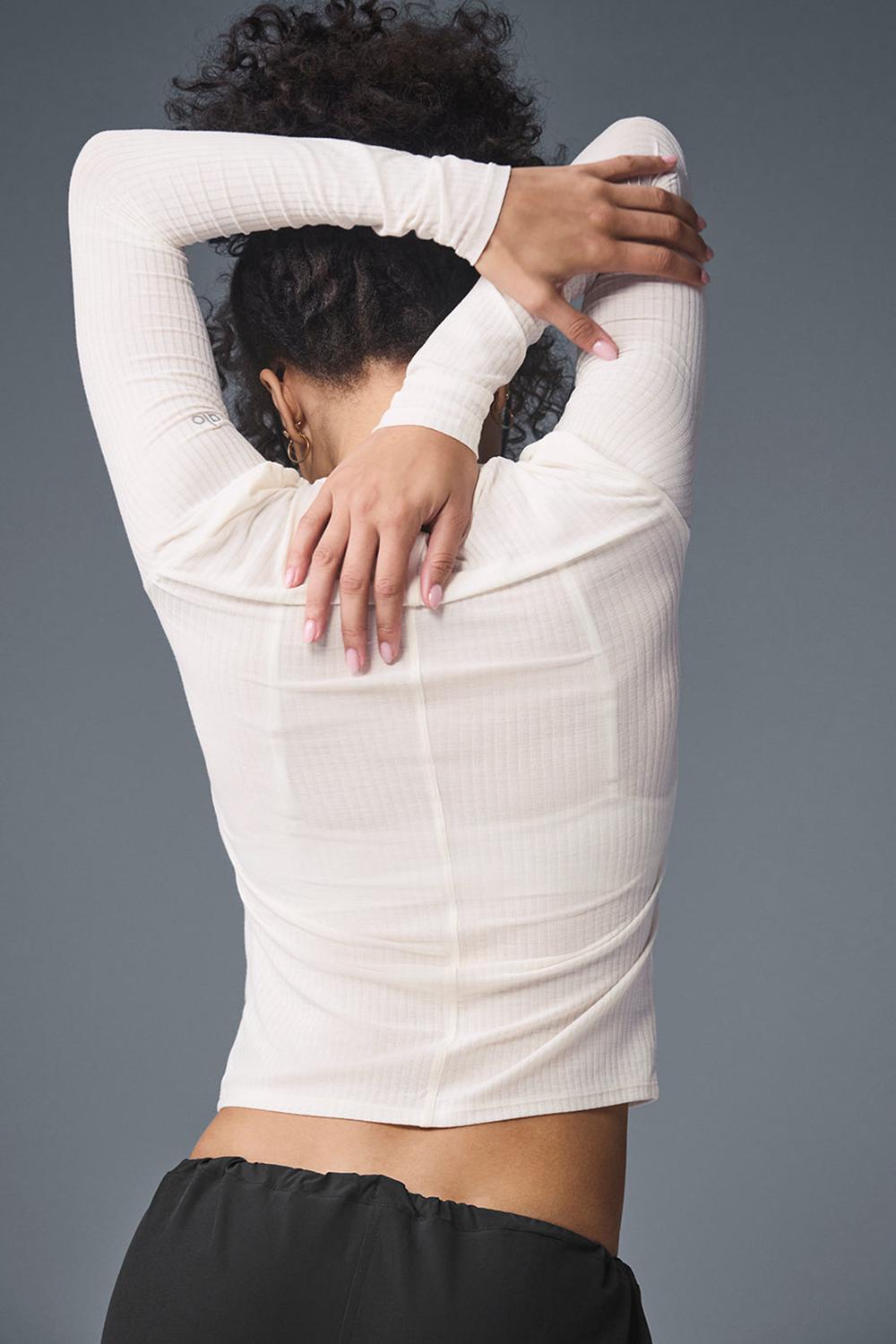Alo Yoga Ribbed Sea Coast Donna Maniche Lunghe Ivory | Italia  JPW-265703