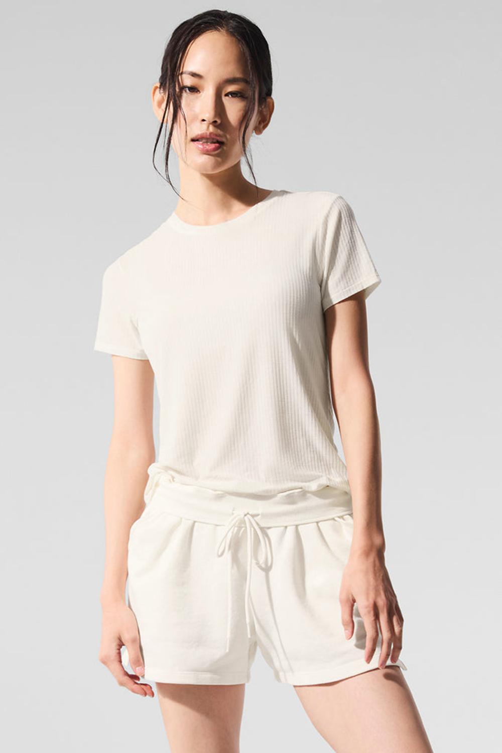 Alo Yoga Ribbed Sea Coast Donna Tee Ivory | Italia  UGN-592413