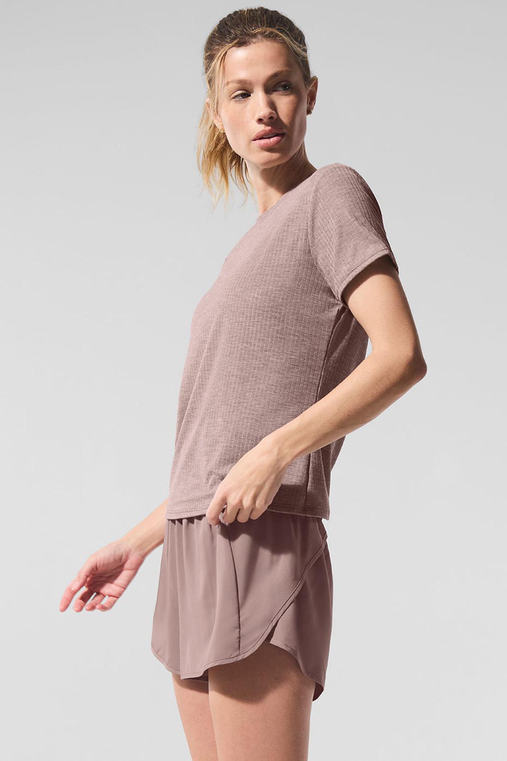 Alo Yoga Ribbed Sea Coast Donna Tee Mushroom Heather | Italia  CET-563129