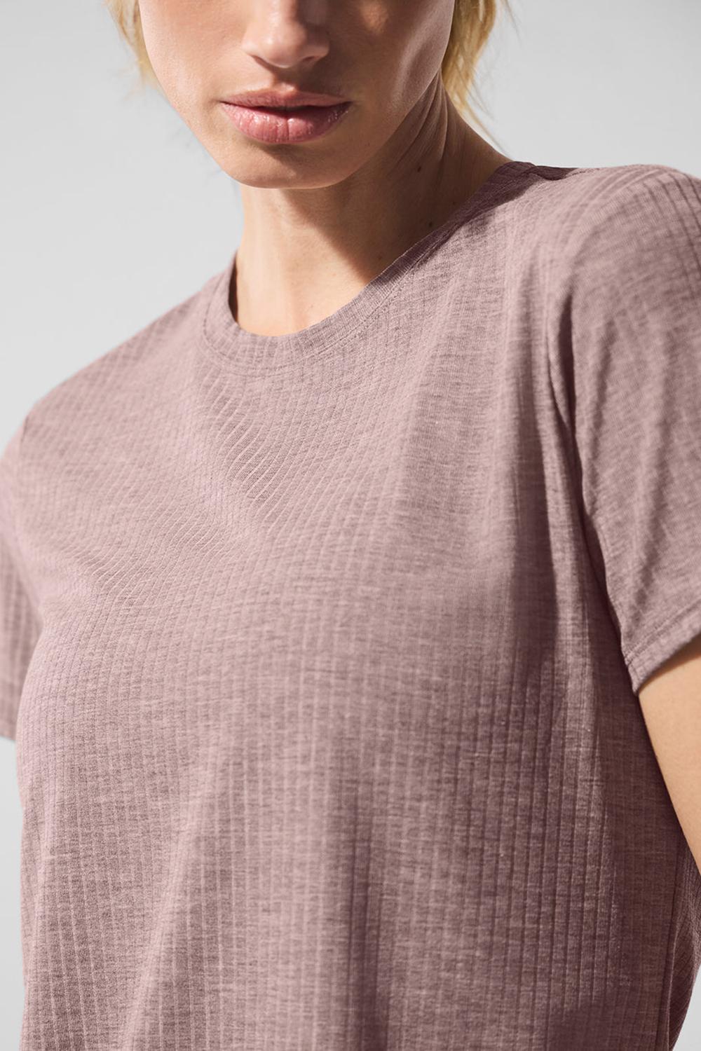 Alo Yoga Ribbed Sea Coast Donna Tee Mushroom Heather | Italia  CET-563129