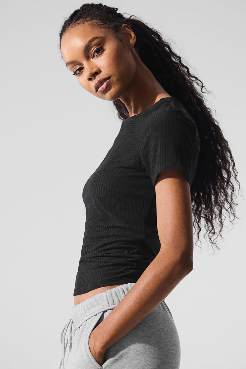 Alo Yoga Ribbed Sea Coast Donna Tee Nere | Italia  BAZ-796045