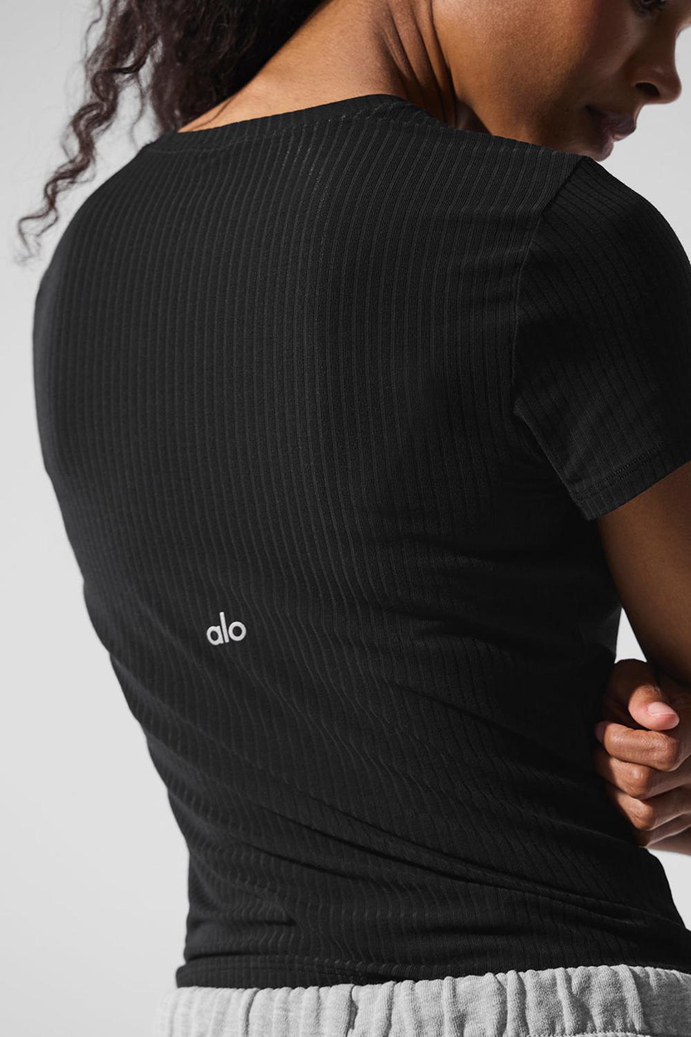 Alo Yoga Ribbed Sea Coast Donna Tee Nere | Italia  BAZ-796045