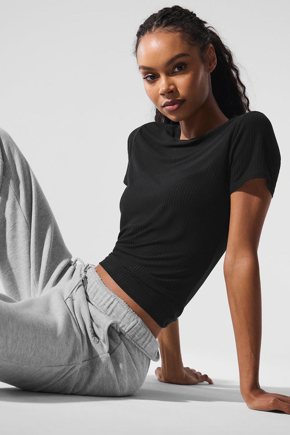 Alo Yoga Ribbed Sea Coast Donna Tee Nere | Italia  BAZ-796045
