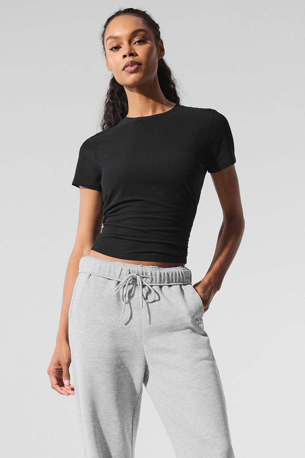 Alo Yoga Ribbed Sea Coast Donna Tee Nere | Italia  BAZ-796045