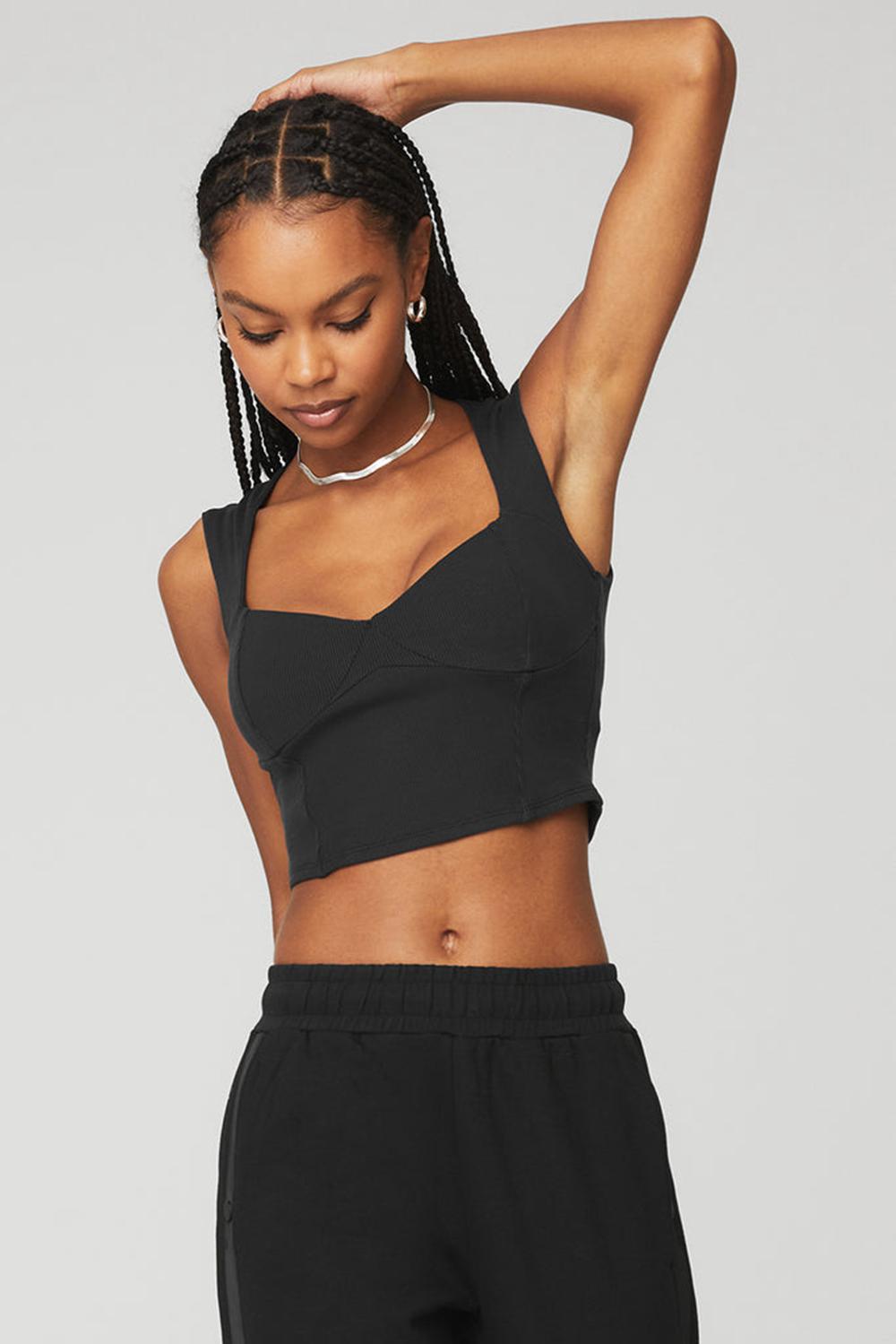 Alo Yoga Ribbed Sweetheart Donna Short Sleeve Nere | Italia  SOF-681503