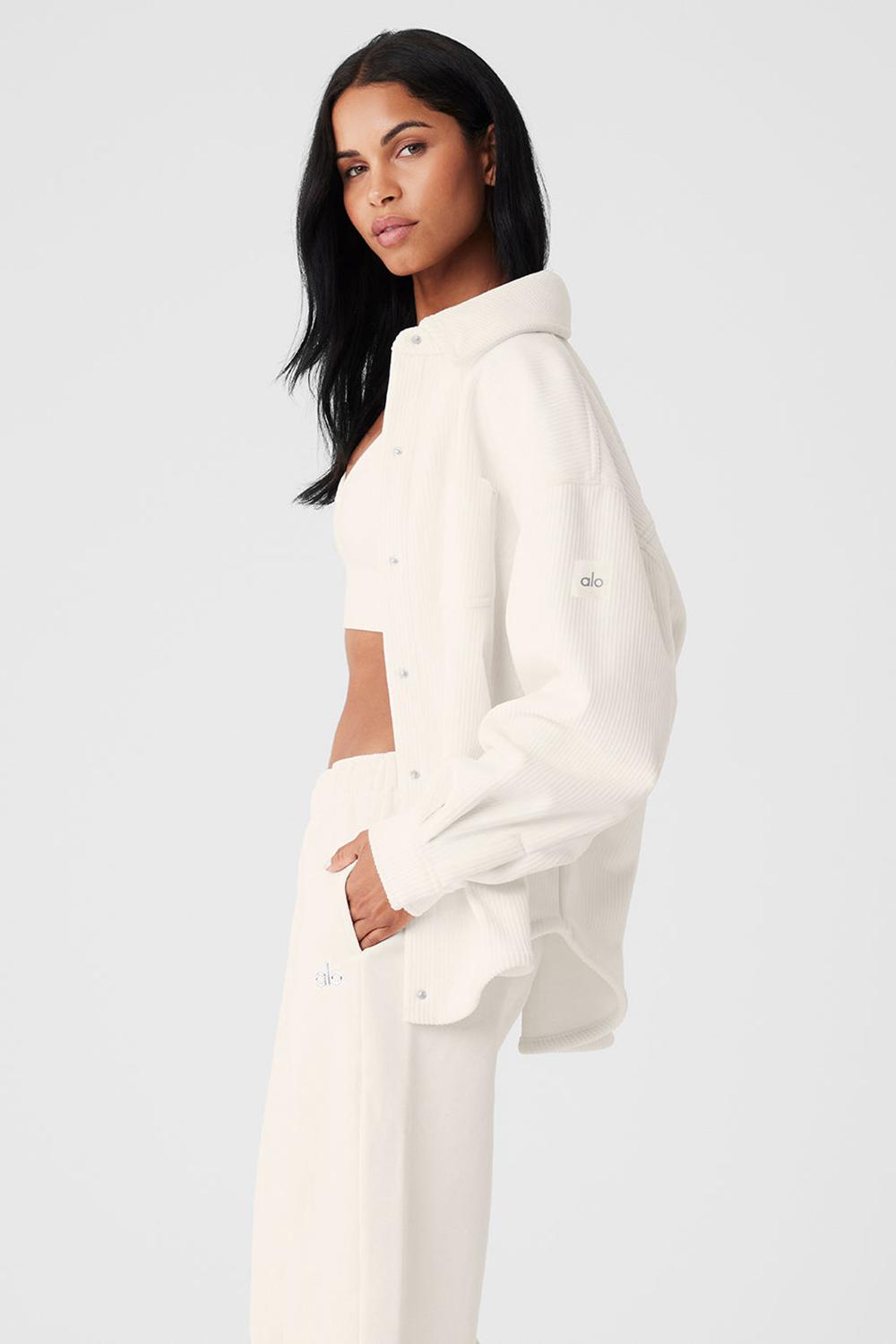 Alo Yoga Ribbed Velour Mountain Side Shacket Donna Giacca Ivory | Italia  GEL-650423