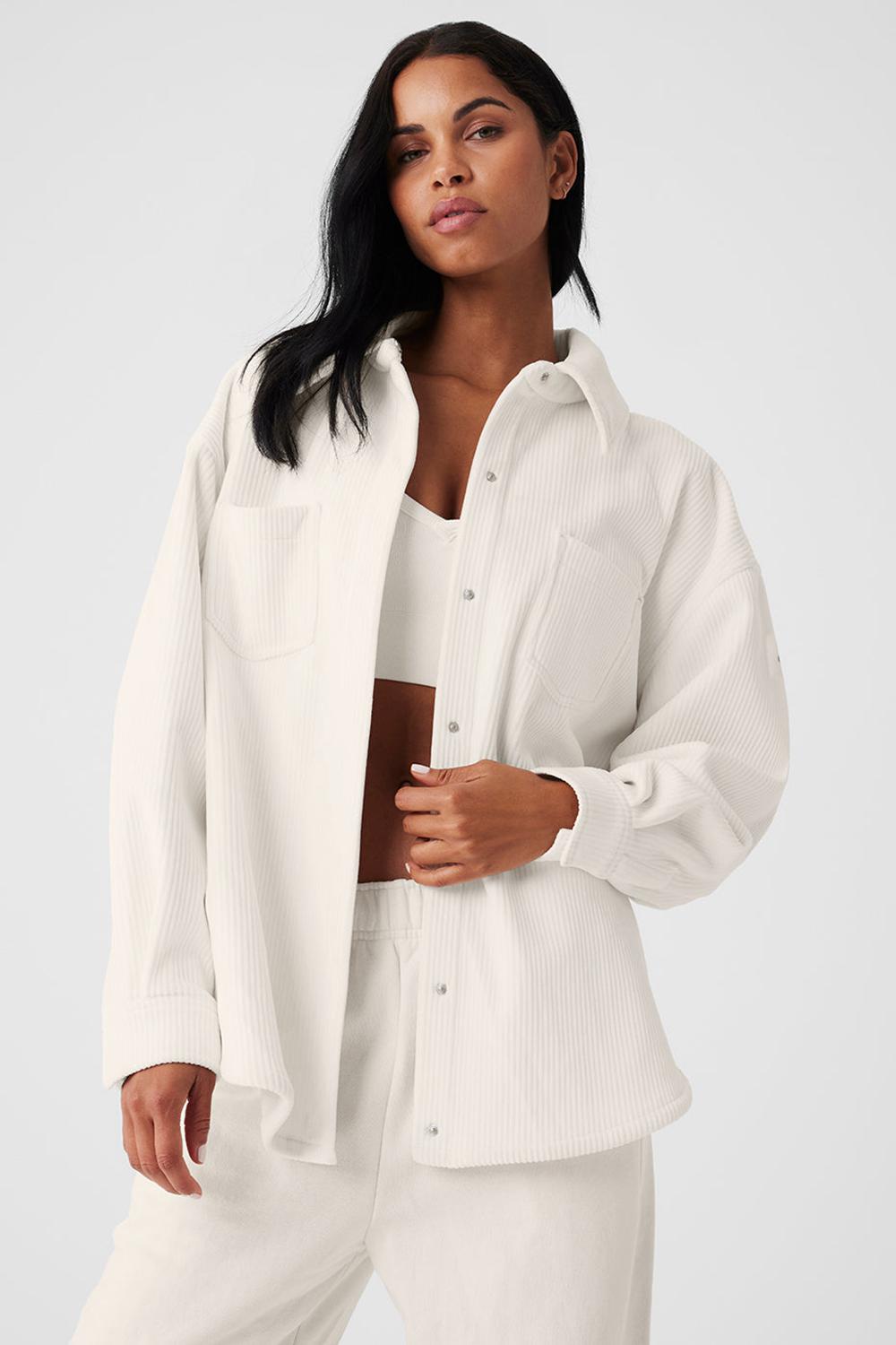 Alo Yoga Ribbed Velour Mountain Side Shacket Donna Giacca Ivory | Italia  GEL-650423