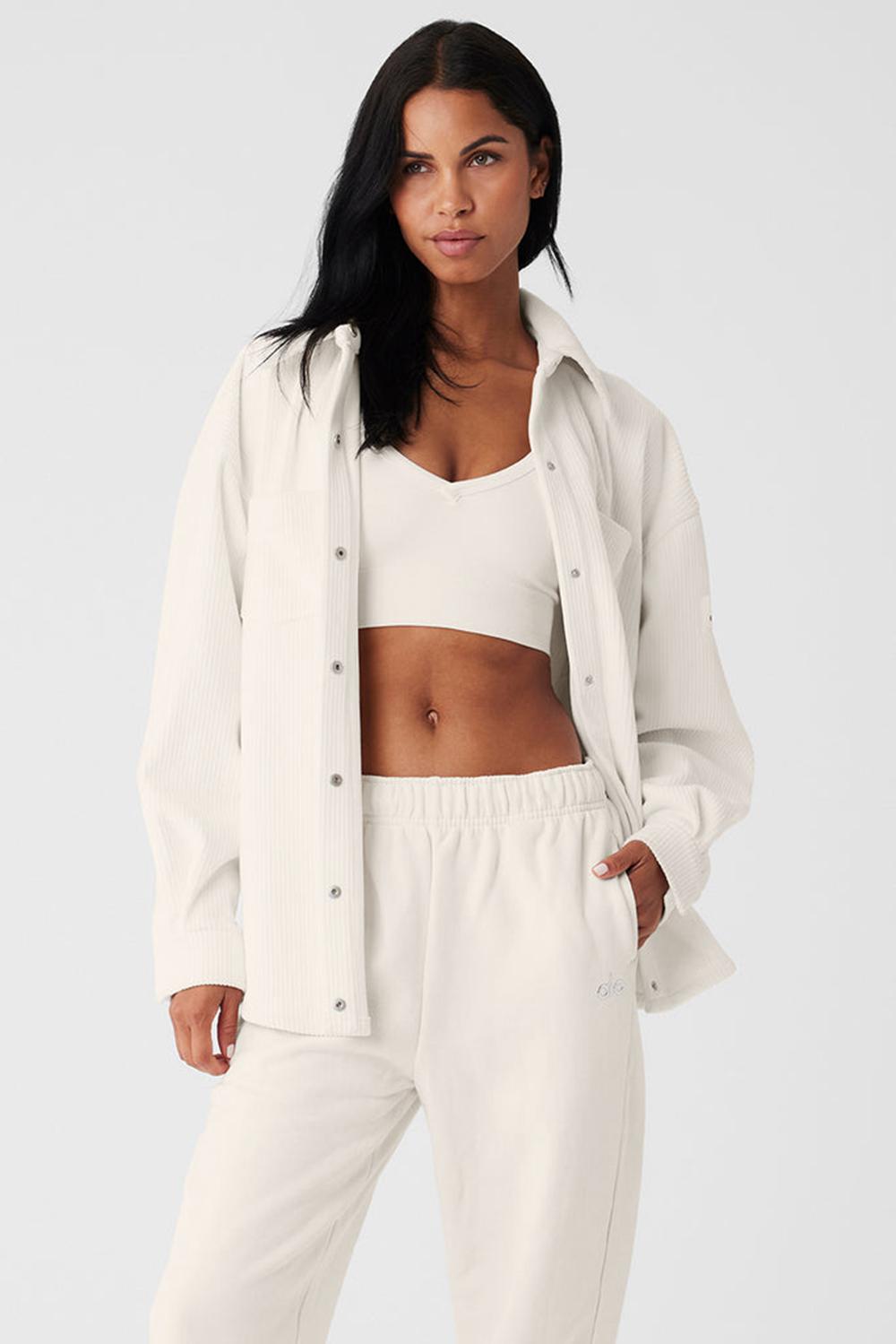 Alo Yoga Ribbed Velour Mountain Side Shacket Donna Giacca Ivory | Italia  GEL-650423